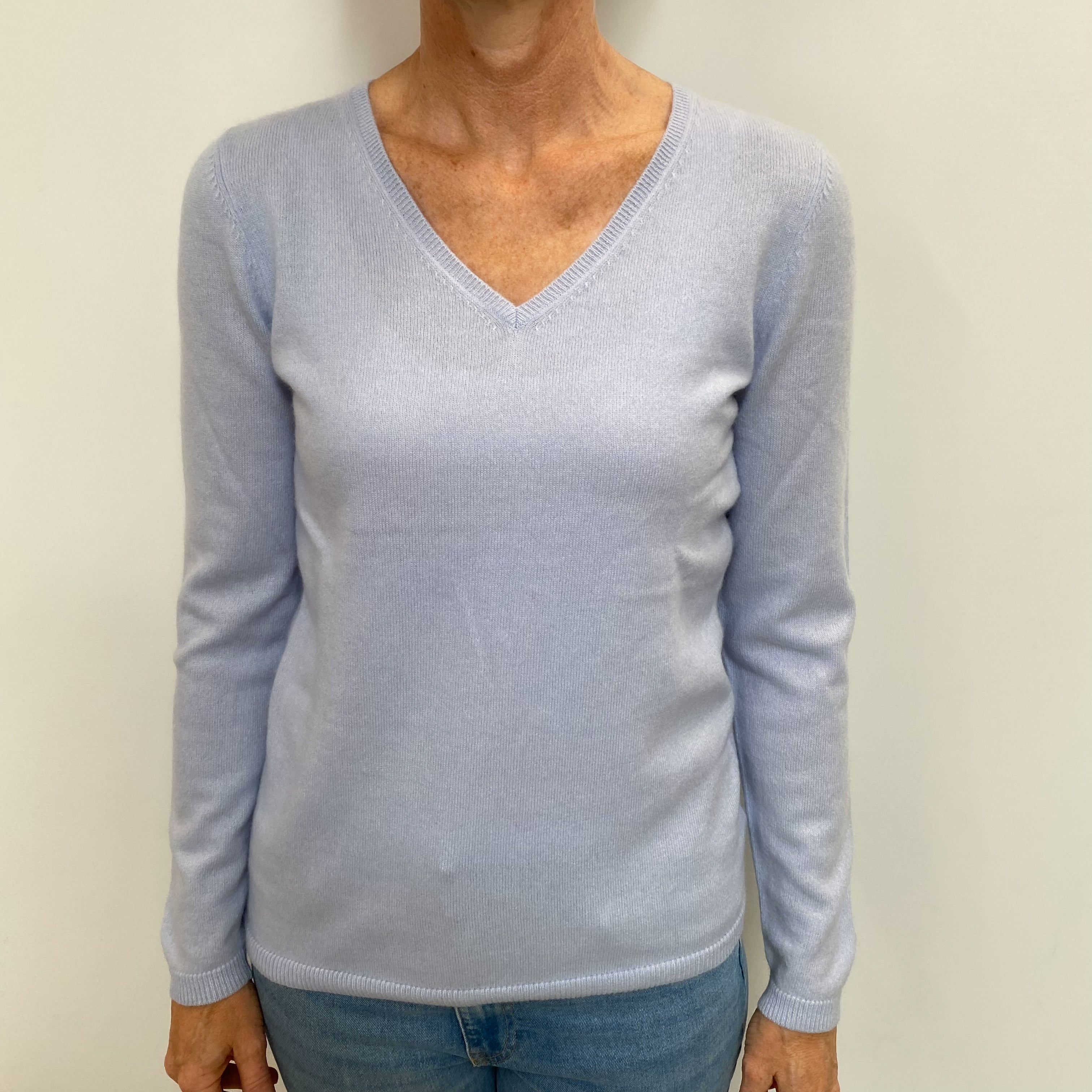 Powder Blue Cashmere V Neck Jumper Small