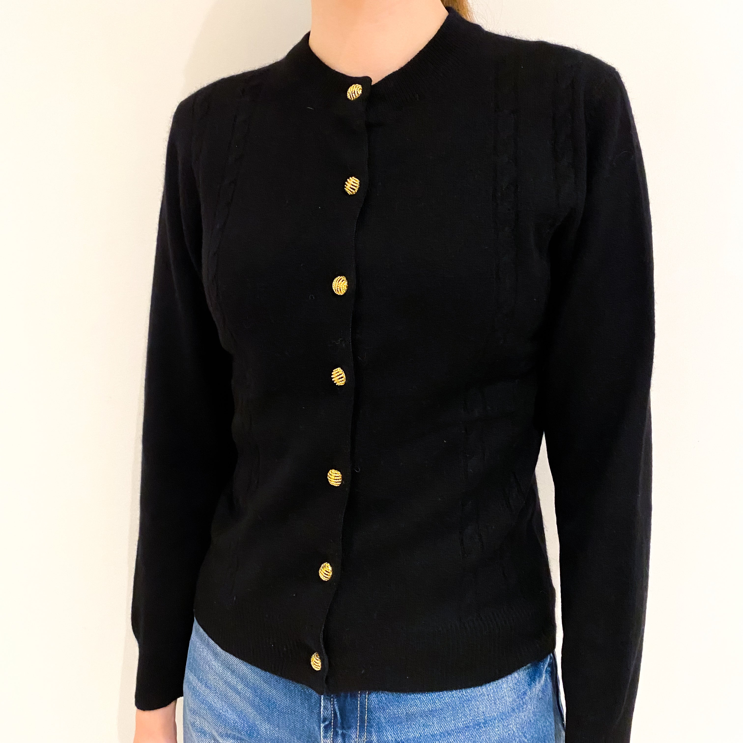 Black Cashmere Crew Neck Cardigan Extra Small