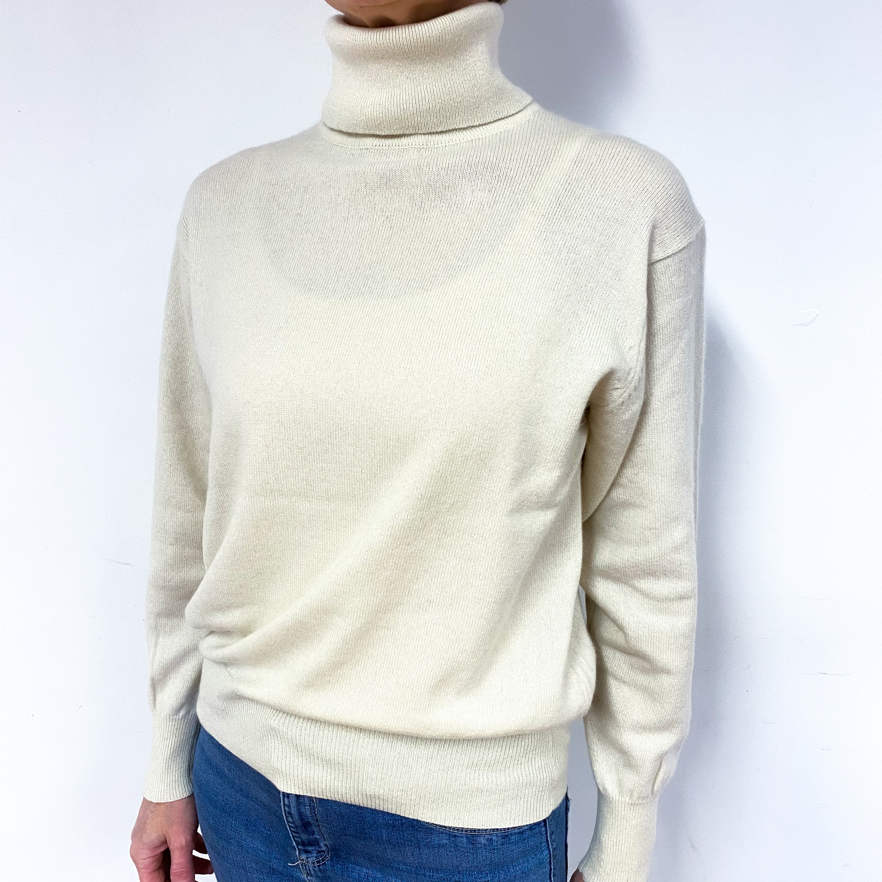Vanilla Cream Cashmere Polo Neck Jumper Medium