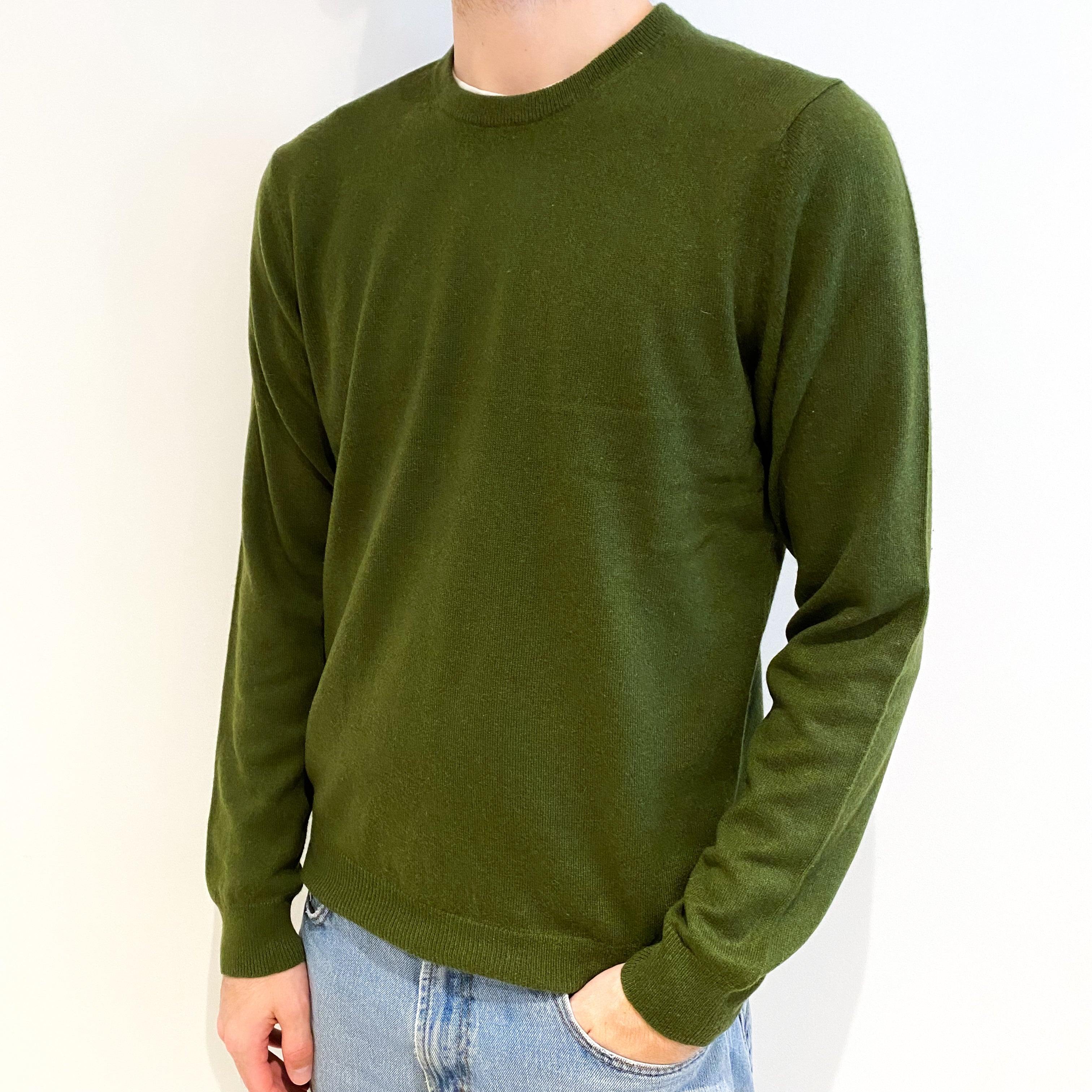 Men's Grass Green Cashmere Crew Neck Jumper Medium