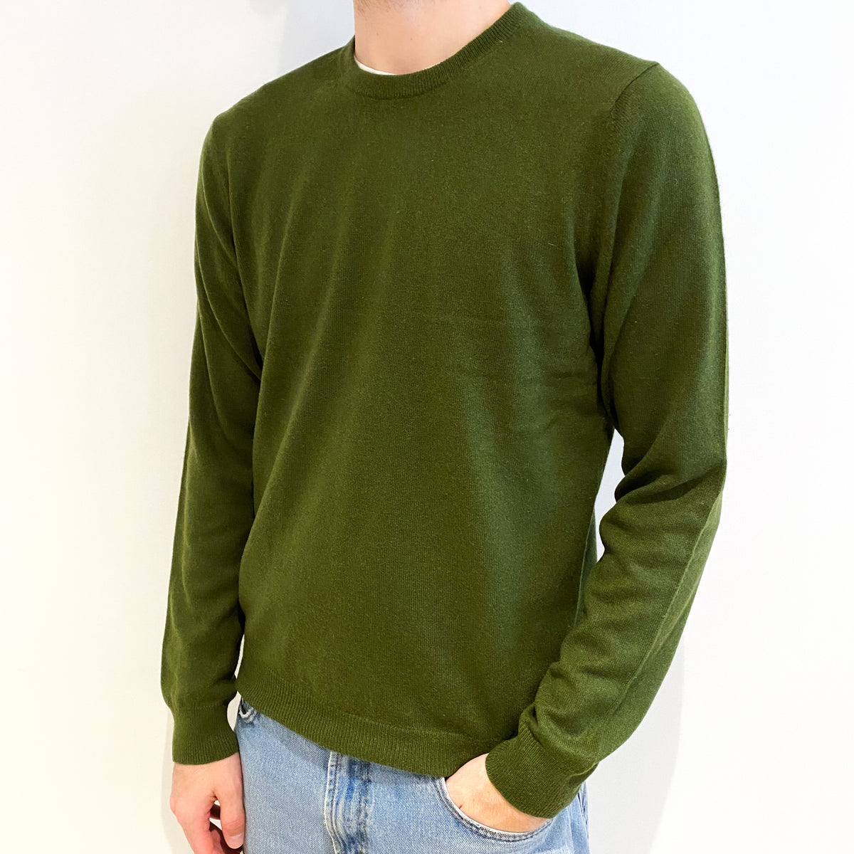Men's Grass Green Cashmere Crew Neck Jumper Medium