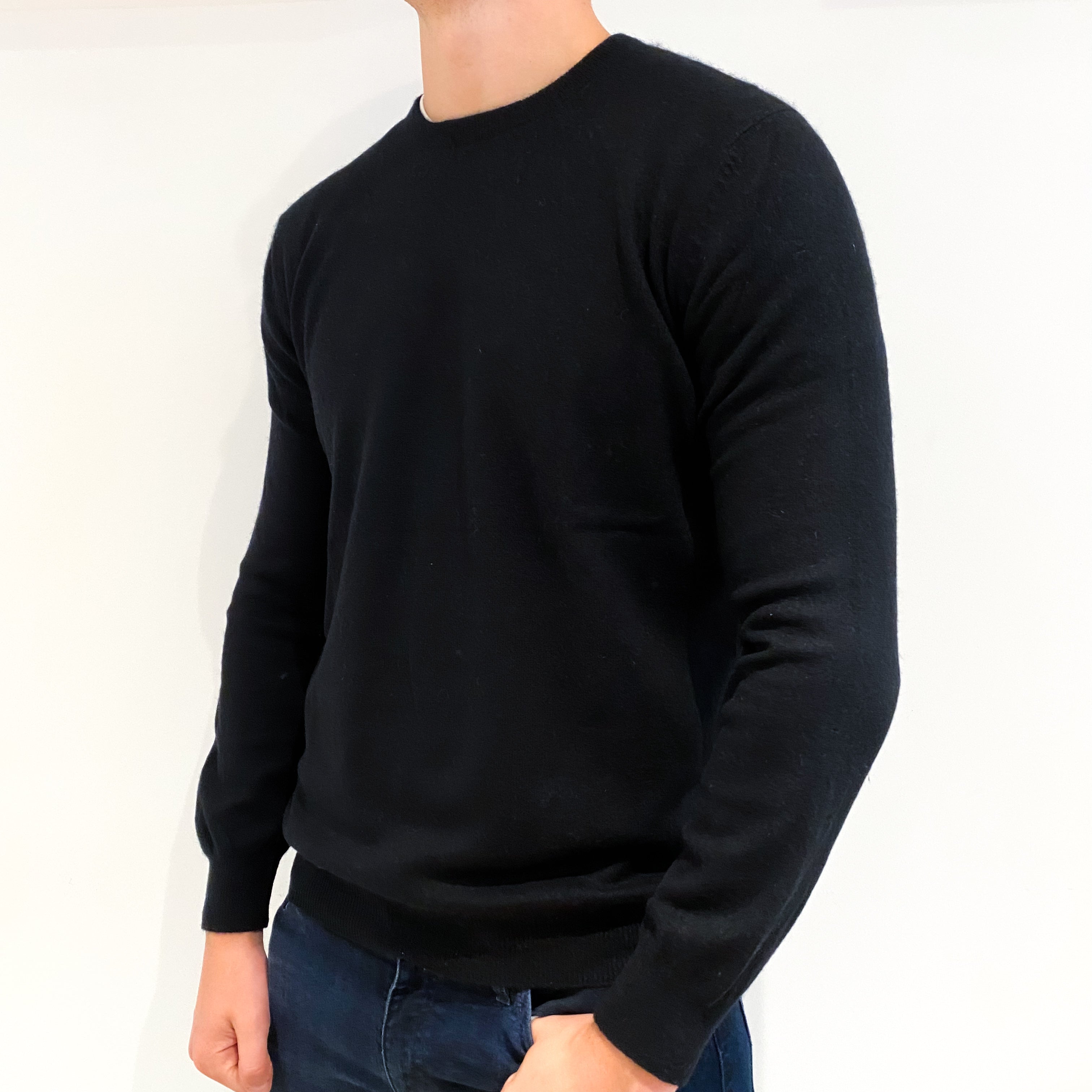 Men's Black Cashmere Crew Neck Jumper Extra Large