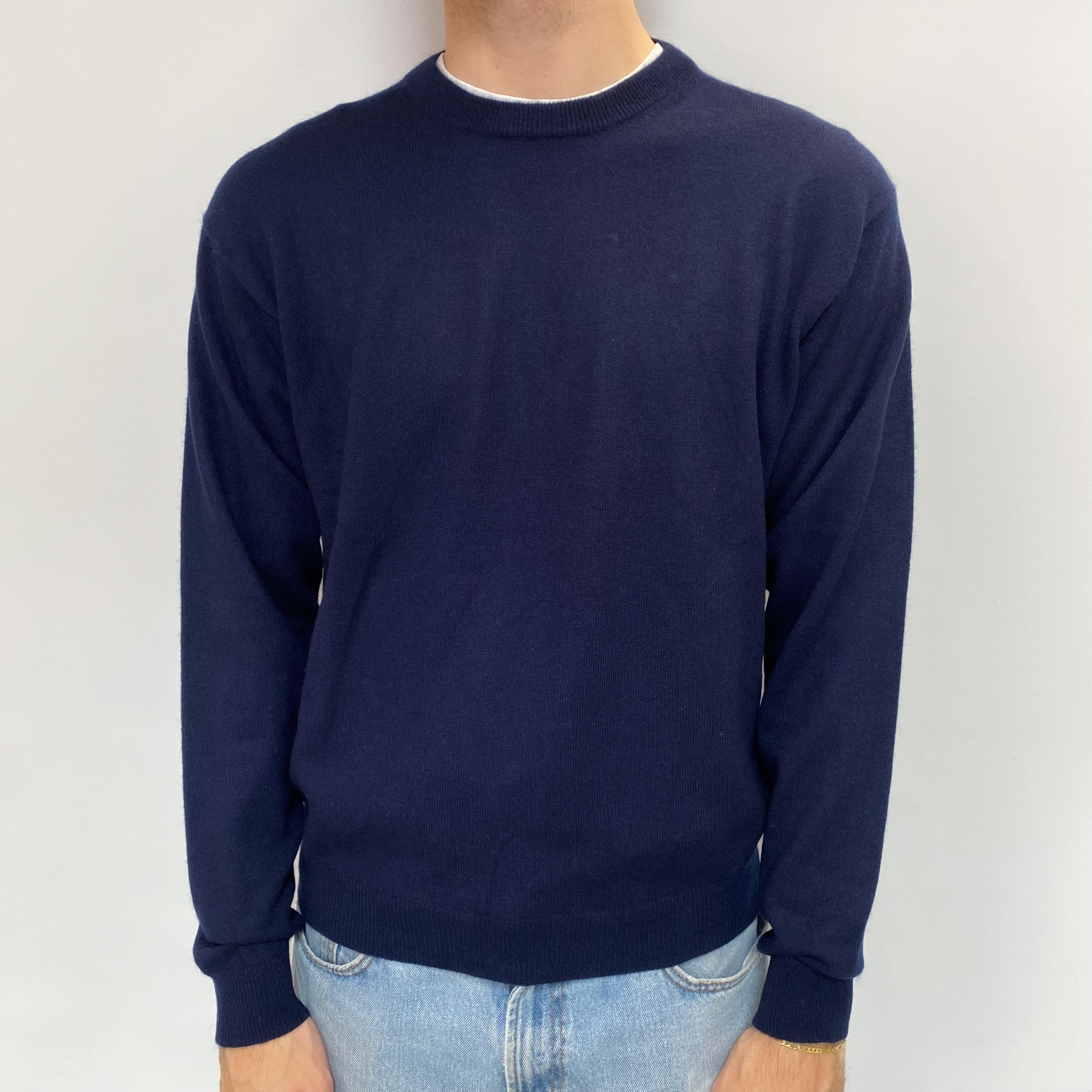Men's Navy Blue Cashmere Crew Neck Jumper Large