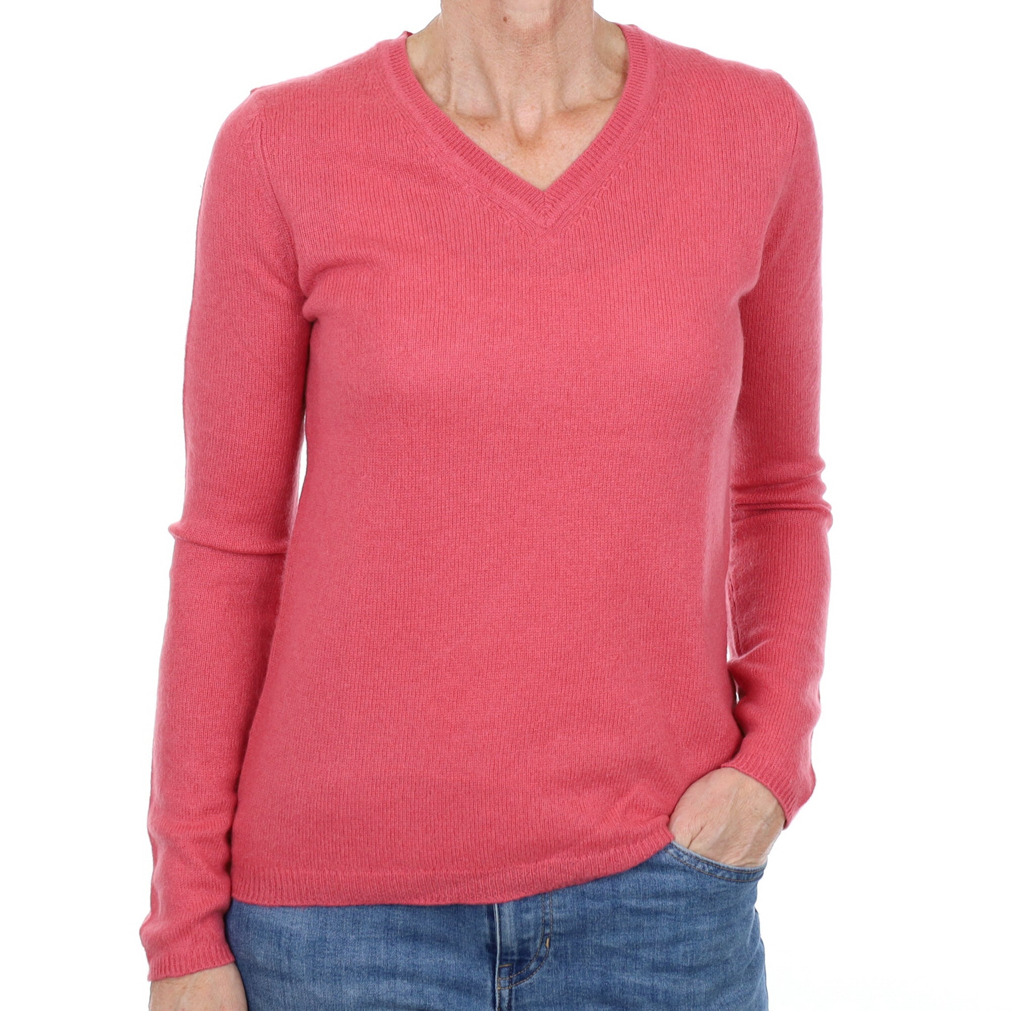 Raspberry Pink Cashmere V Neck Jumper Small