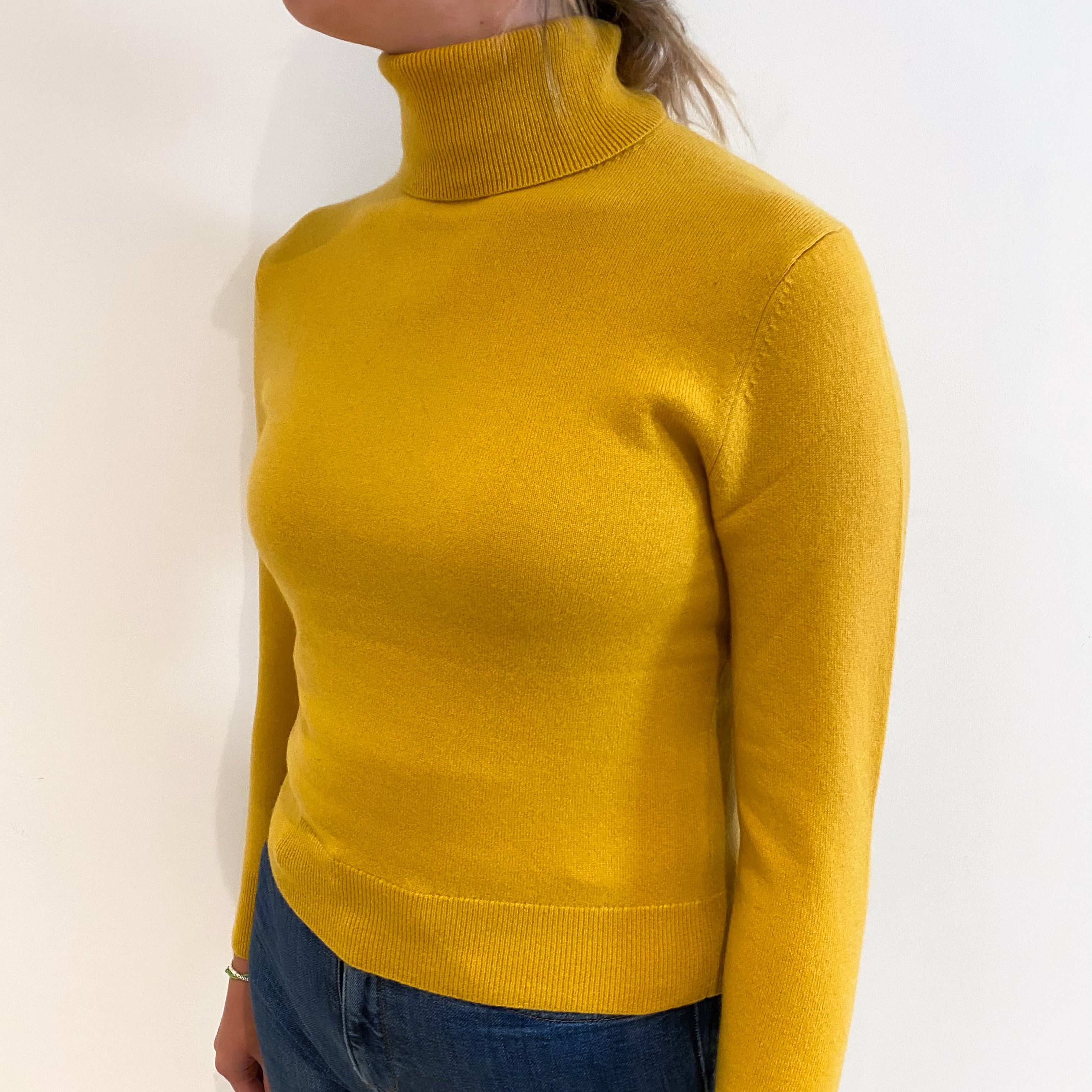 Mustard Yellow Cashmere Polo Neck Jumper Small