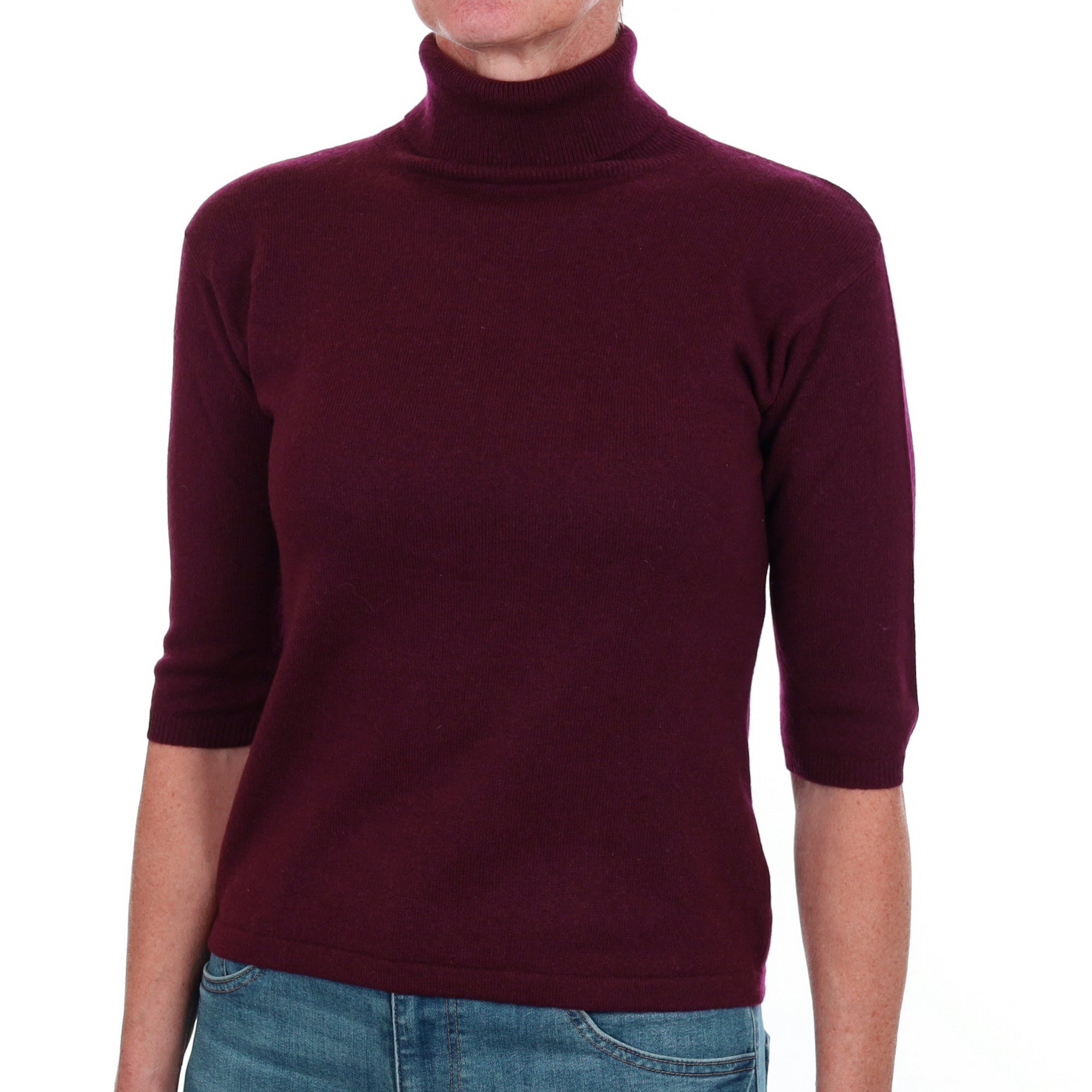 Mulberry Purple Cashmere Polo Neck Short Sleeved Jumper Small