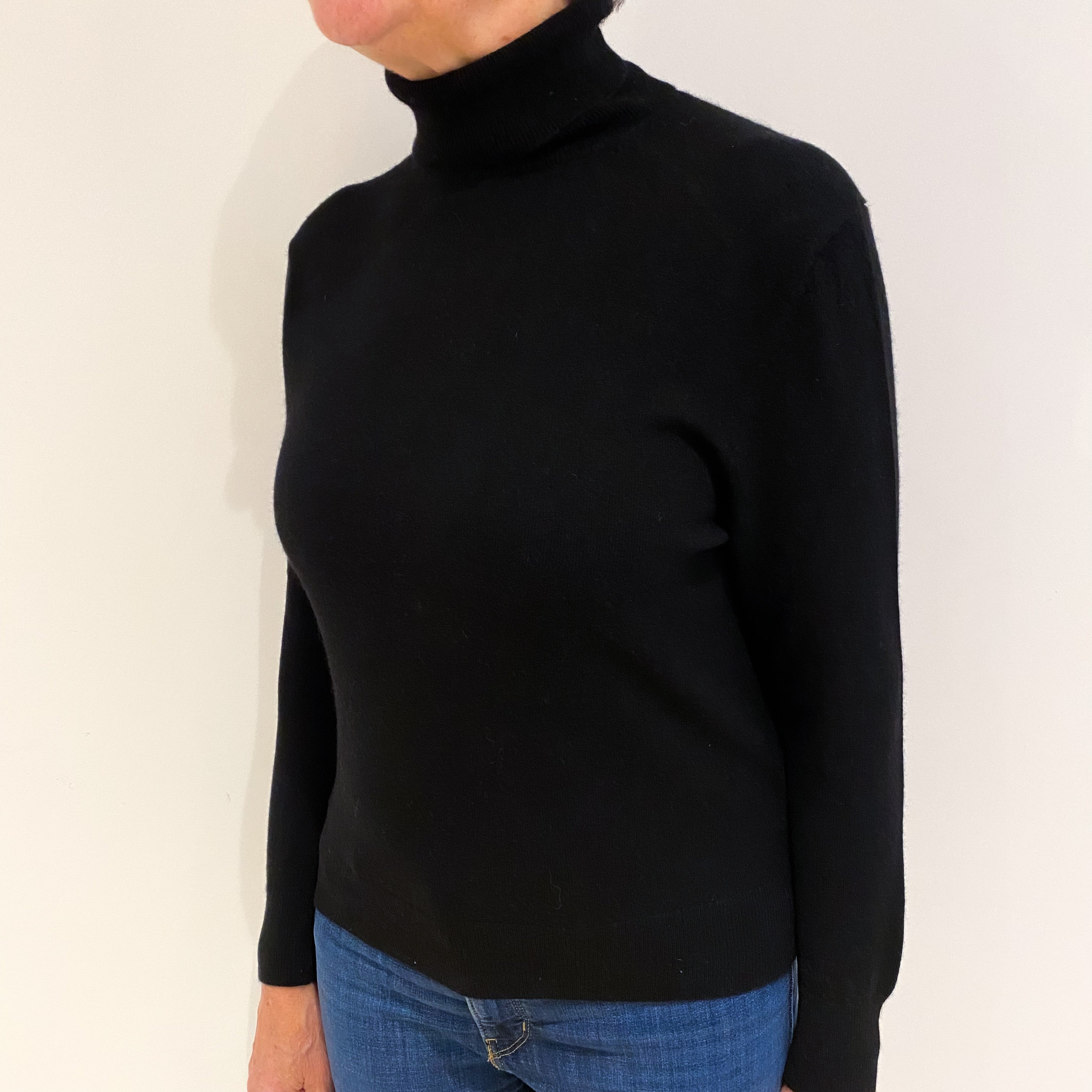 Black Cashmere Polo Neck Jumper Medium