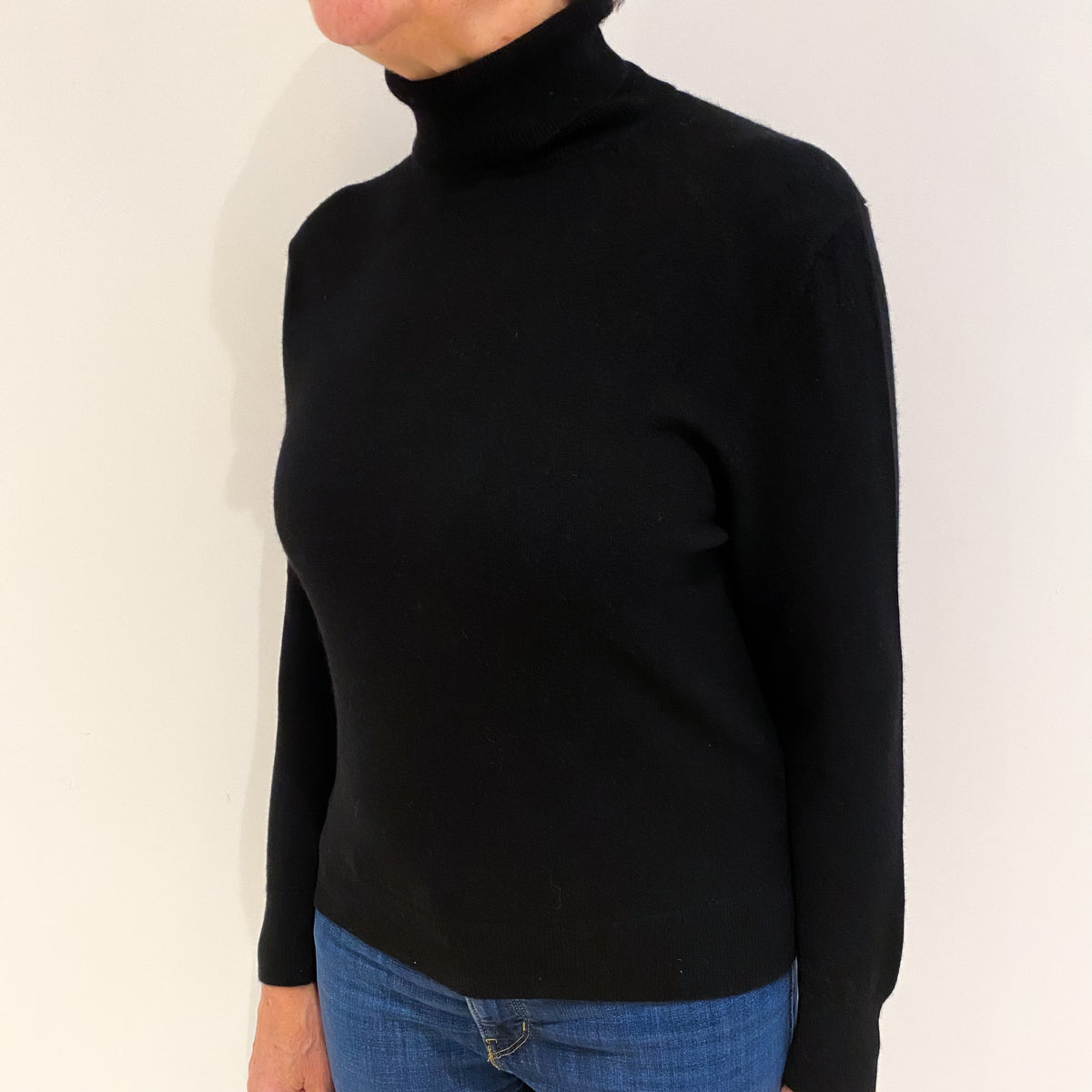 Black Cashmere Polo Neck Jumper Medium