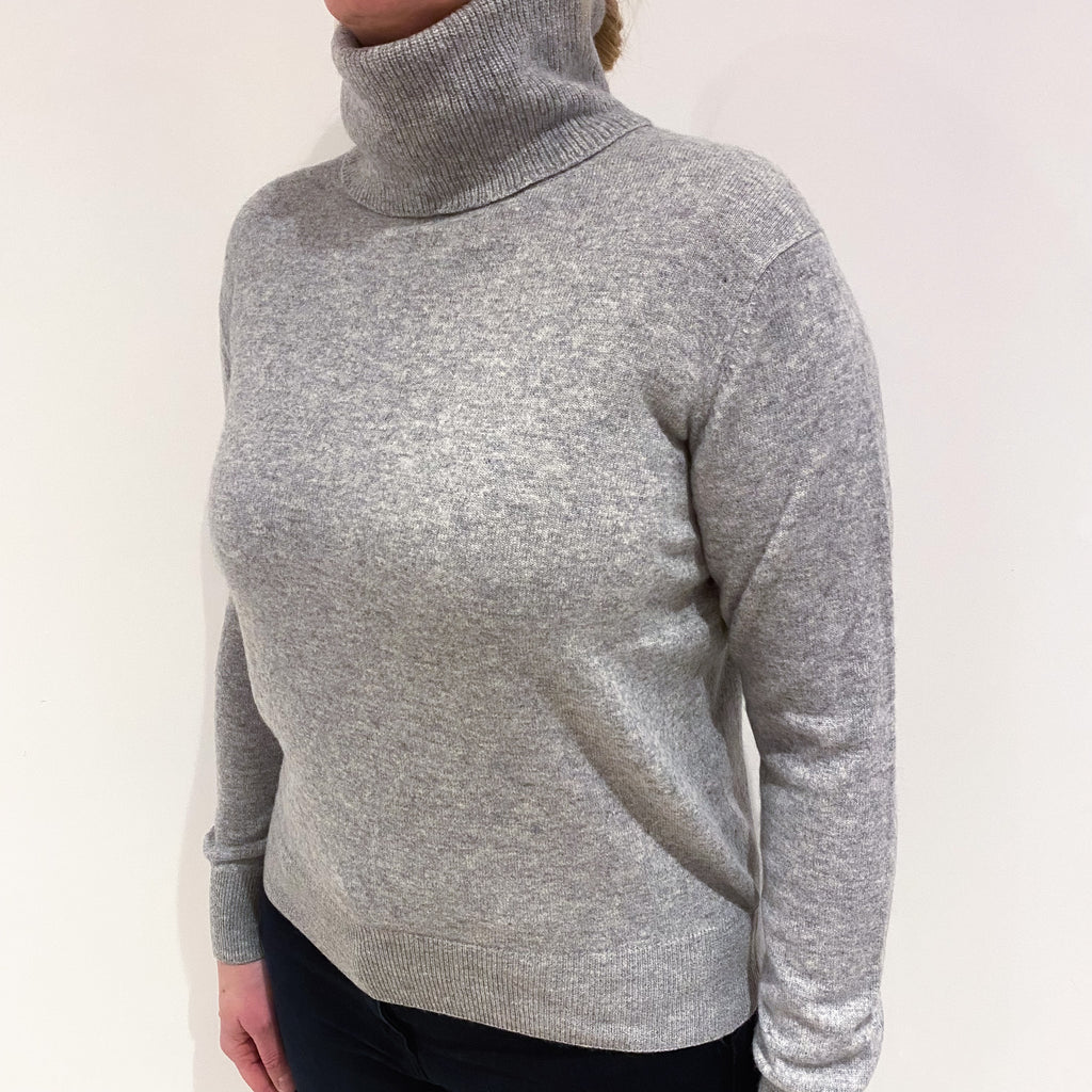 Smoke Grey Cashmere Polo Neck Jumper Large