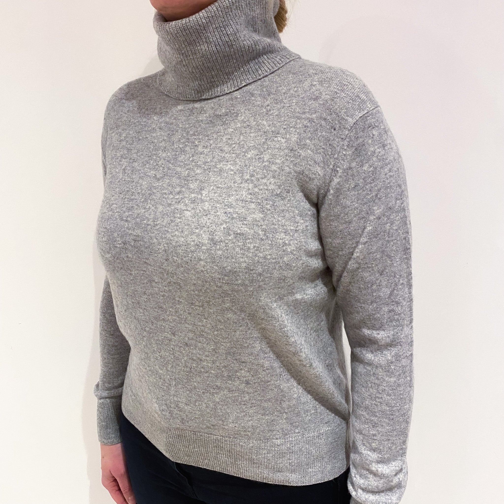 Smoke Grey Cashmere Polo Neck Jumper Large