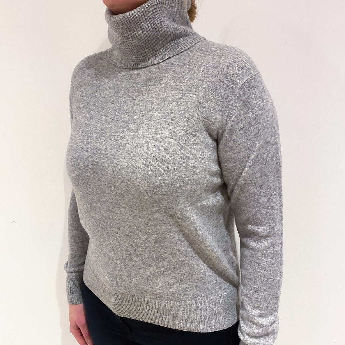 Smoke Grey Cashmere Polo Neck Jumper Large
