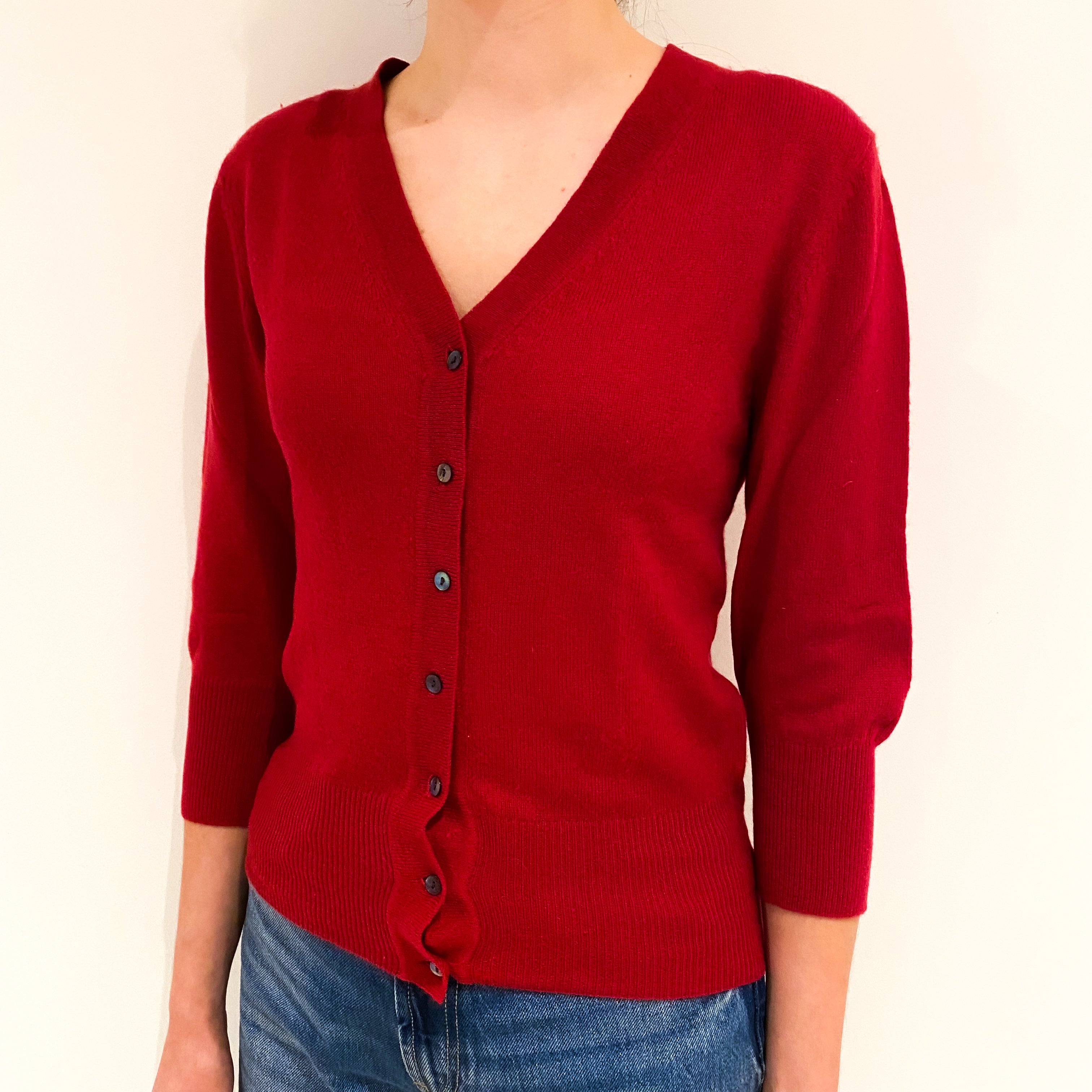 Cherry Red Cashmere V-Neck Cardigan Extra Small