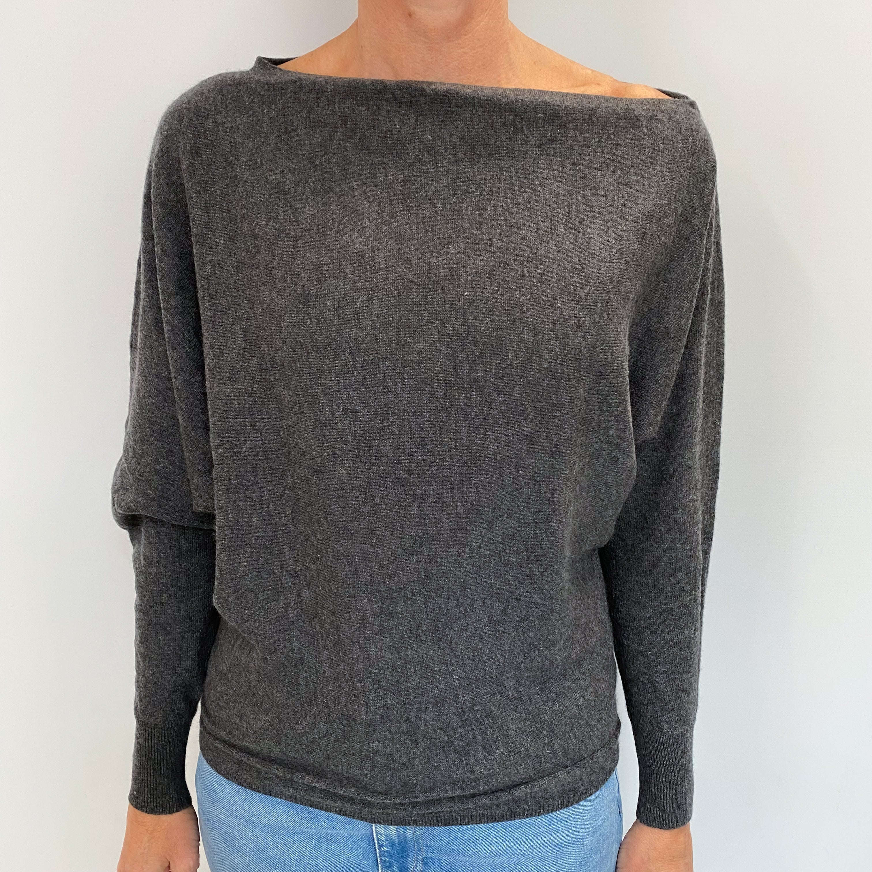 Charcoal Grey Cashmere Slash Neck Jumper Small