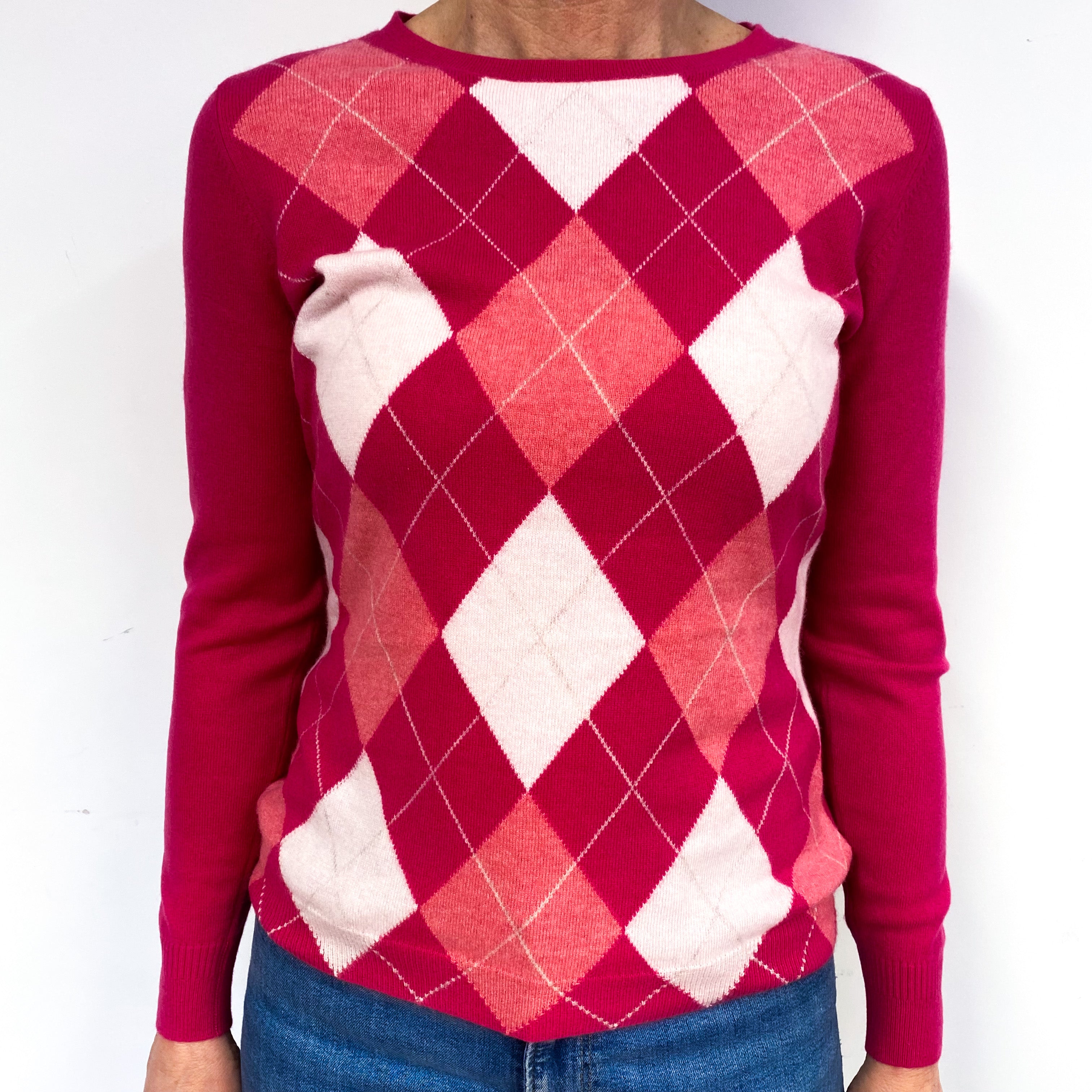 Fuchsia, Bubblegum And Ice Pink Cashmere Crew Neck Jumper Medium