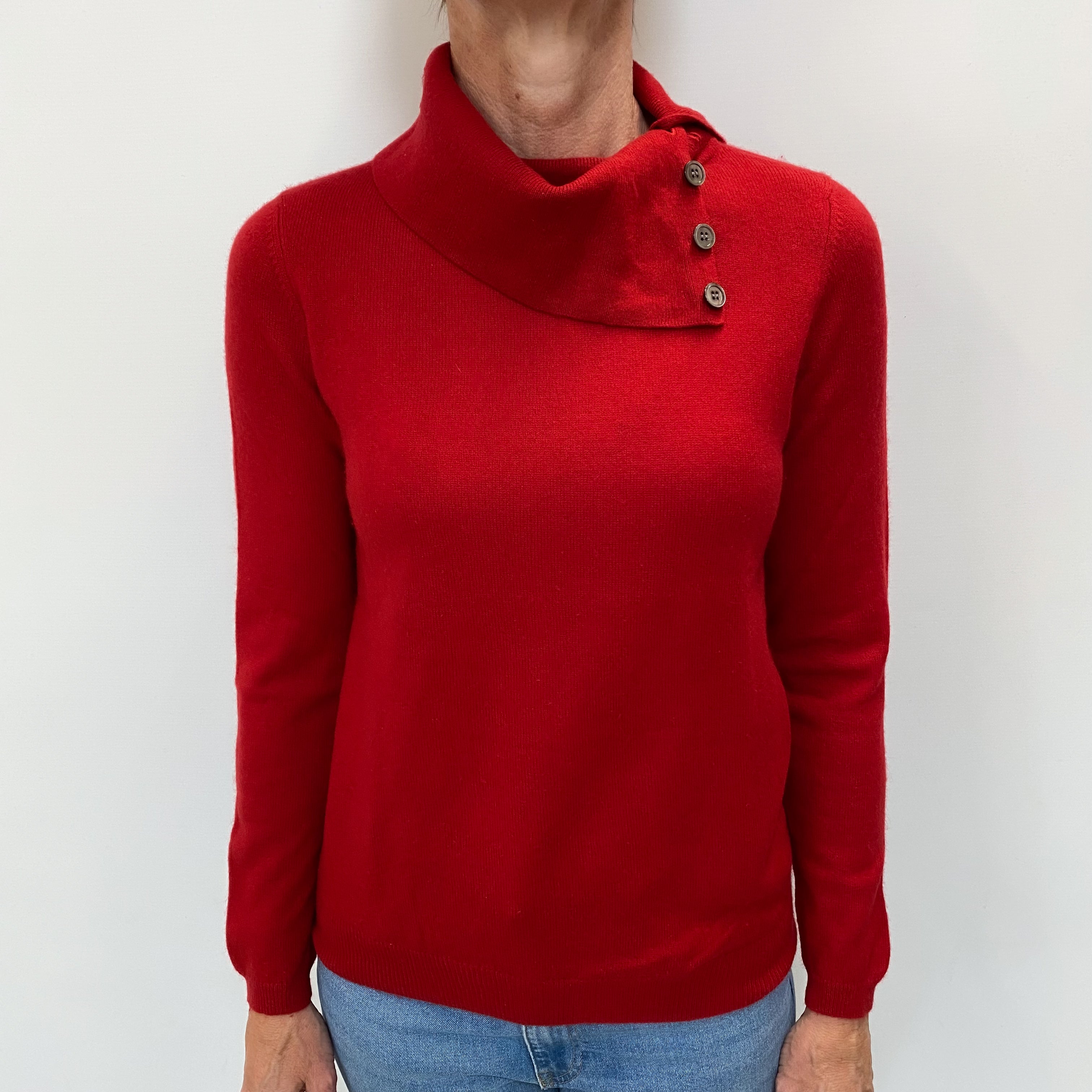 Phoenix Red Cashmere Split Polo Neck Jumper Small