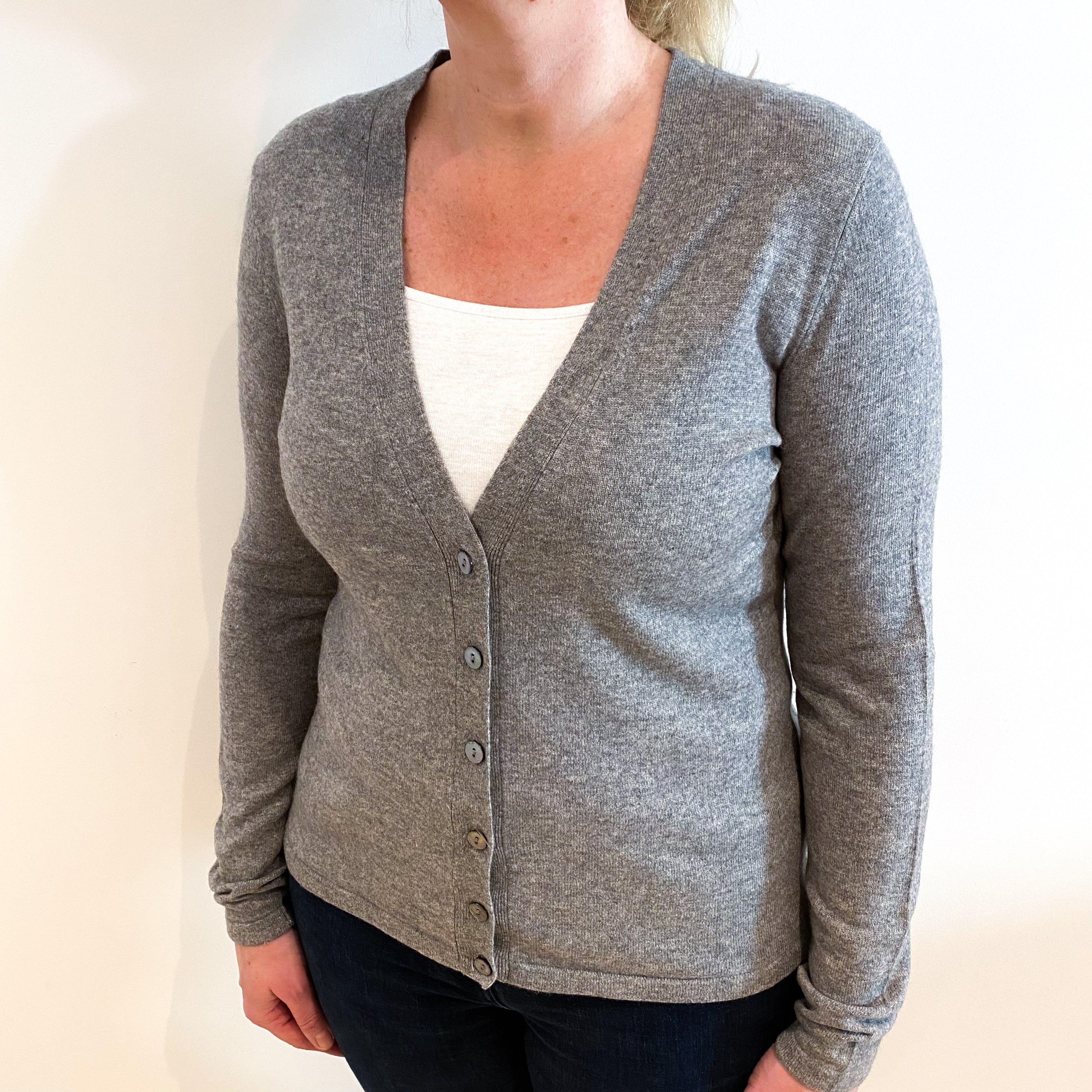 Ash Grey Cashmere V Neck Cardigan Large