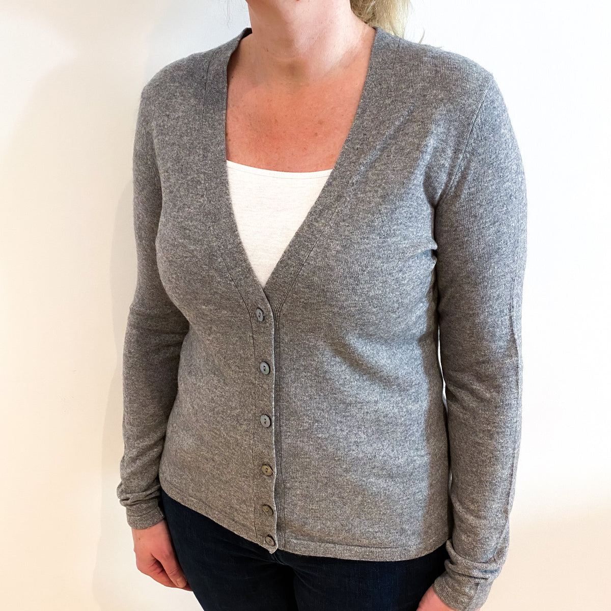 Ash Grey Cashmere V Neck Cardigan Large