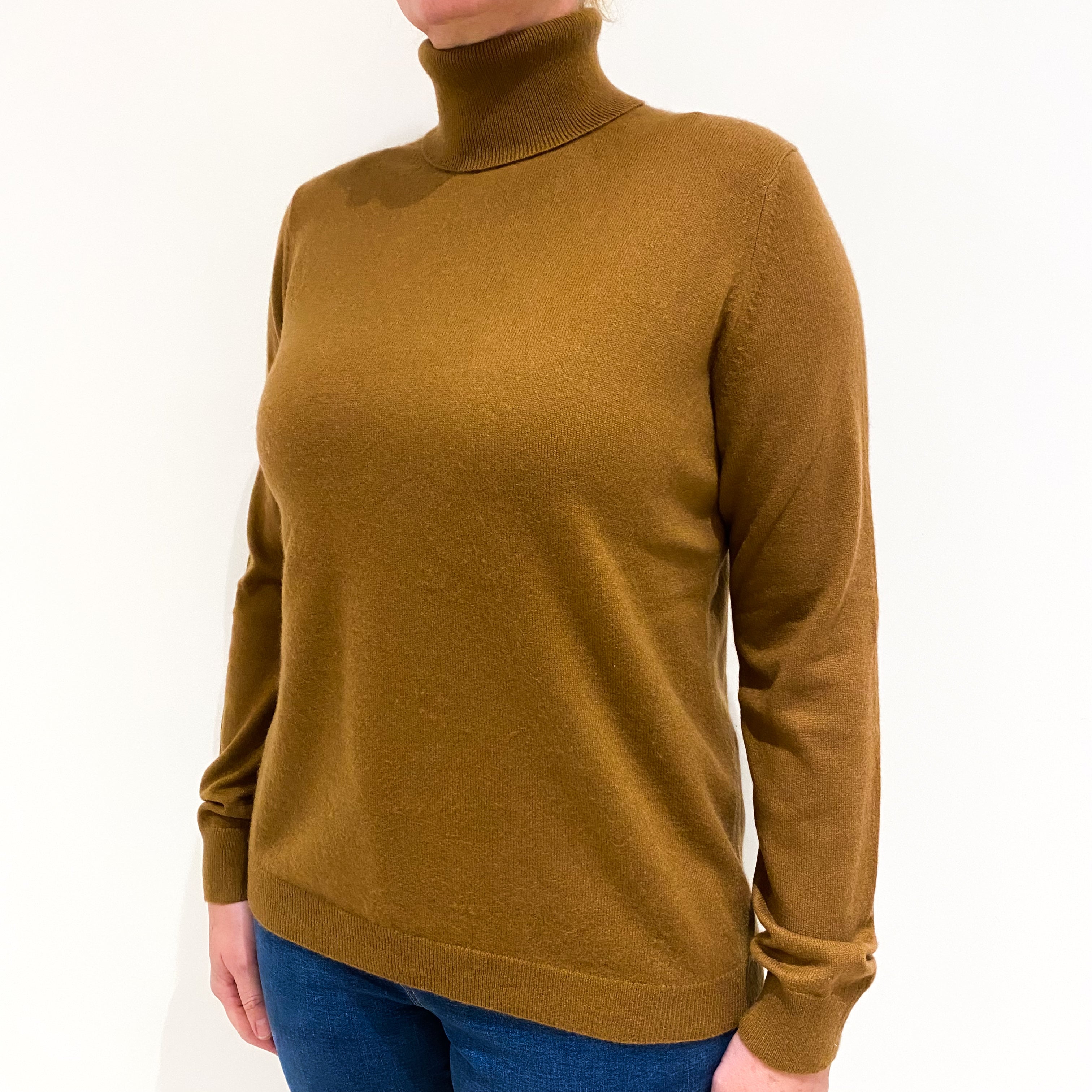 Cinnamon Brown Cashmere Polo Neck Jumper Large