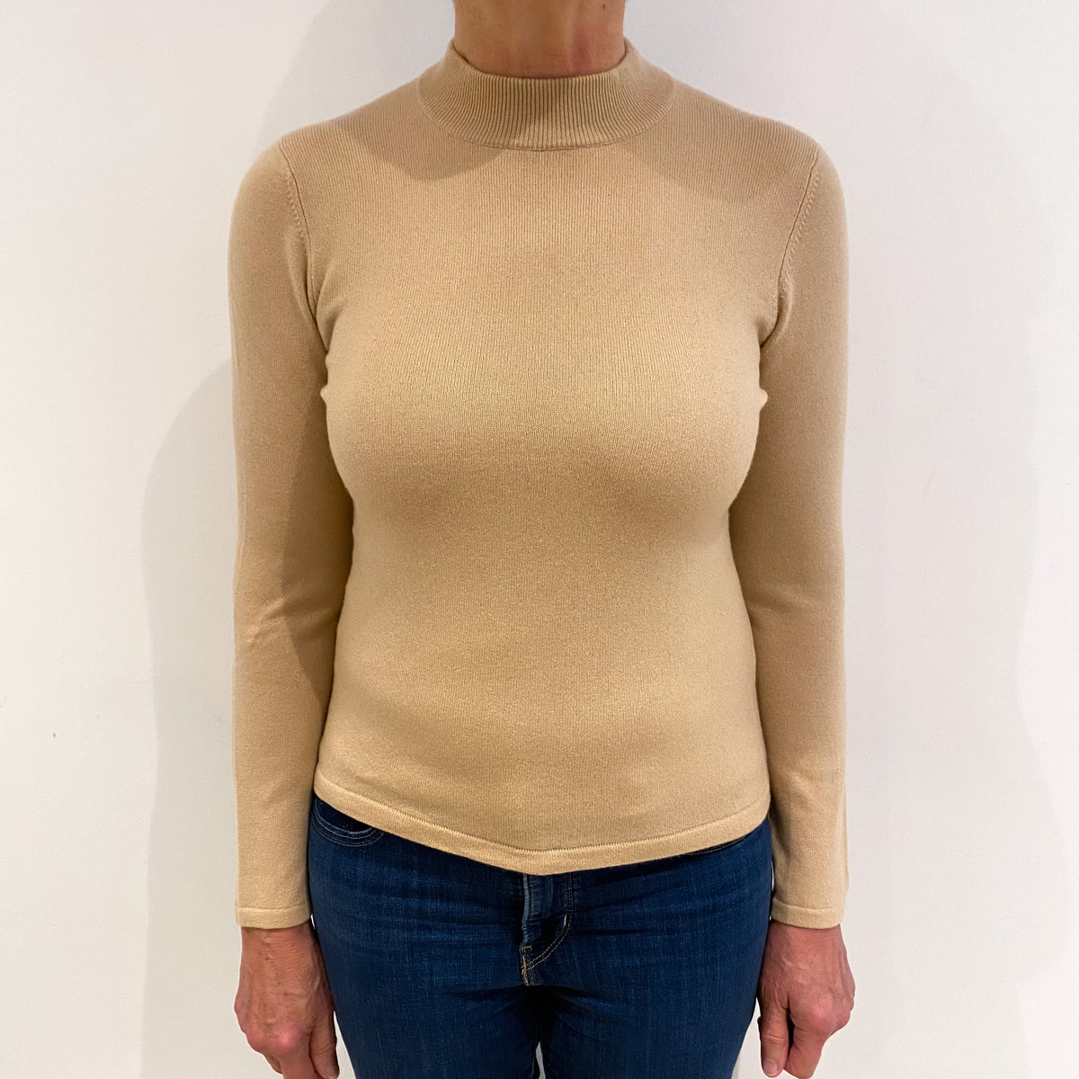 Sand Beige Cashmere Turtle Neck Jumper Medium