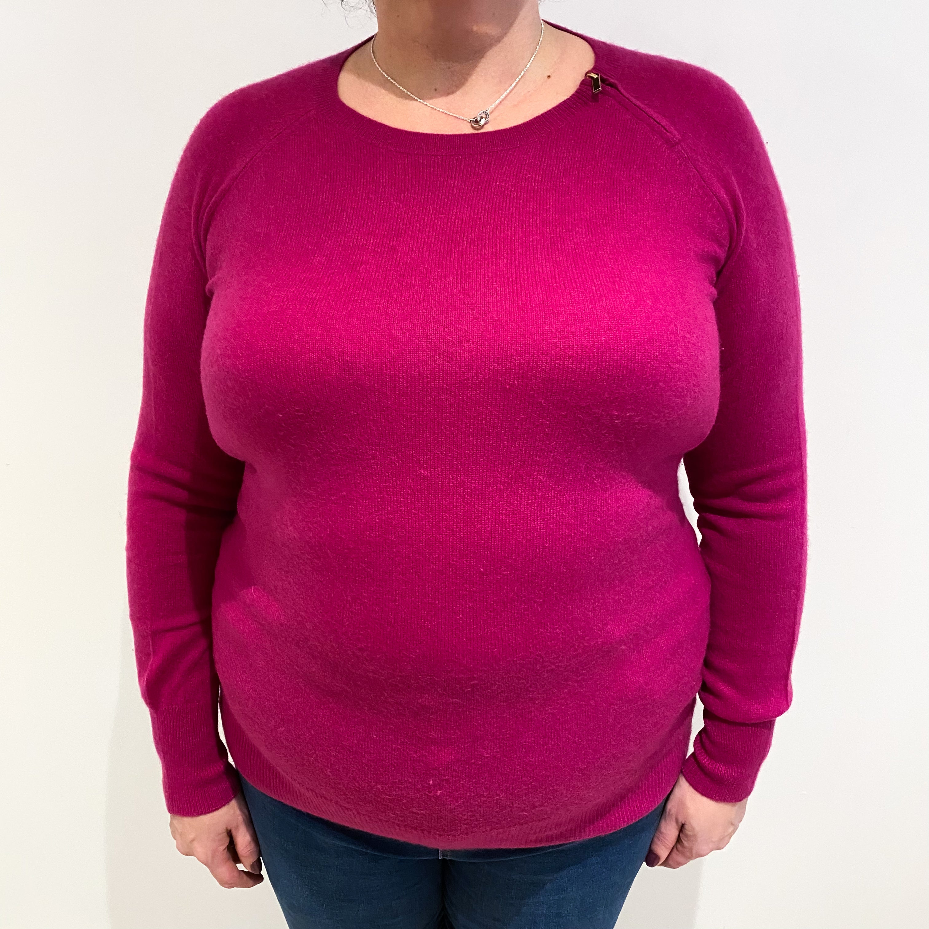 Fuchsia Pink Cashmere Crew Neck Jumper Extra Large