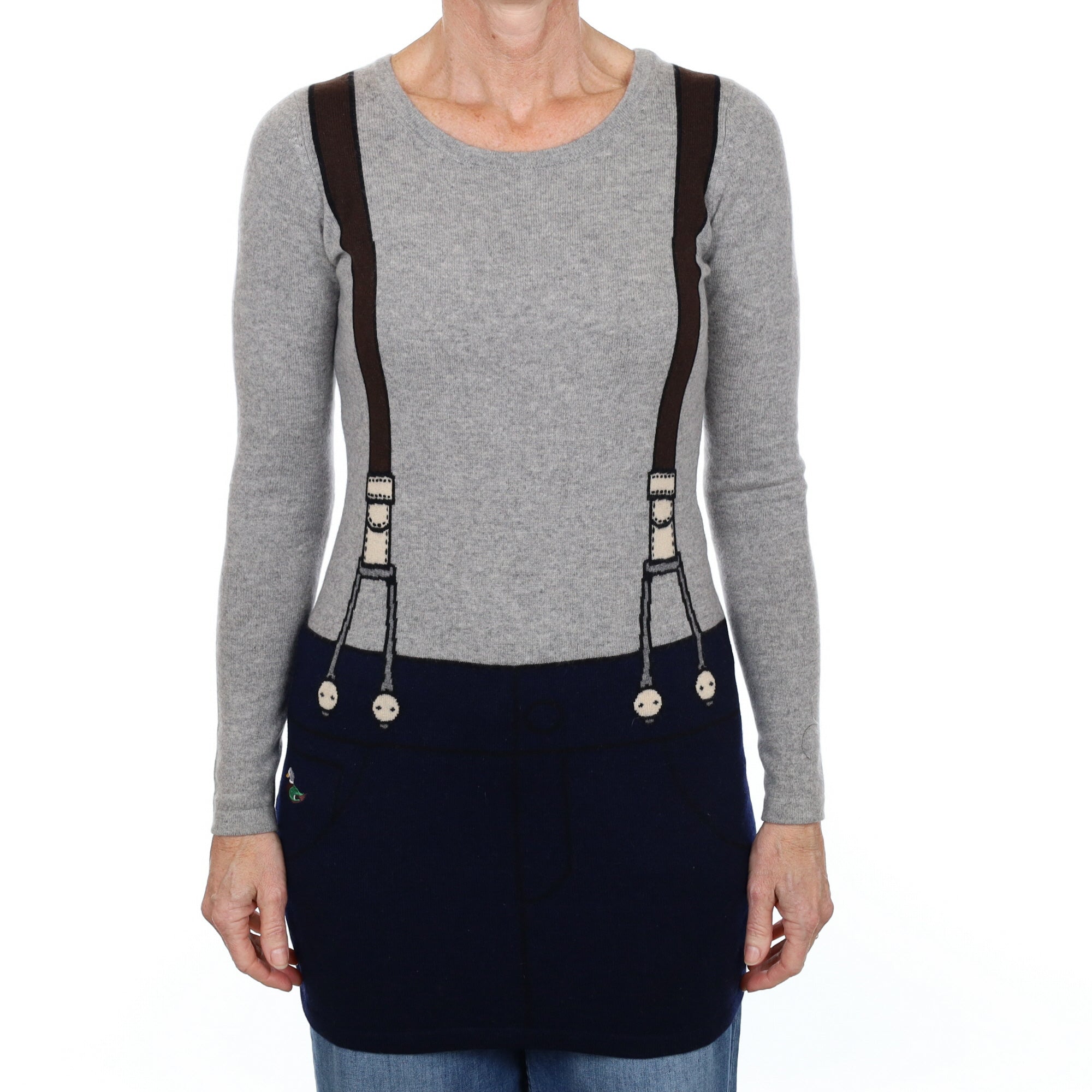 Smoke Grey ‘Braces’ Detail Cashmere Crew Neck Jumper Small