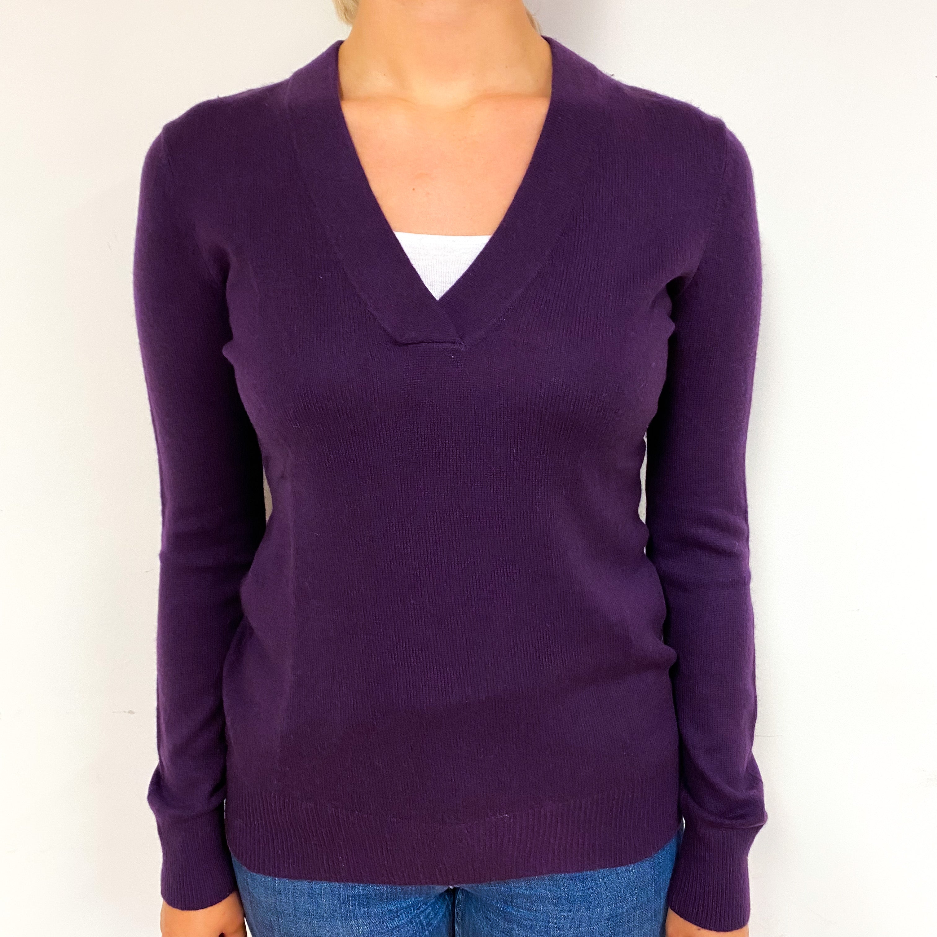 Blueberry Purple Cashmere V-Neck Jumper Small