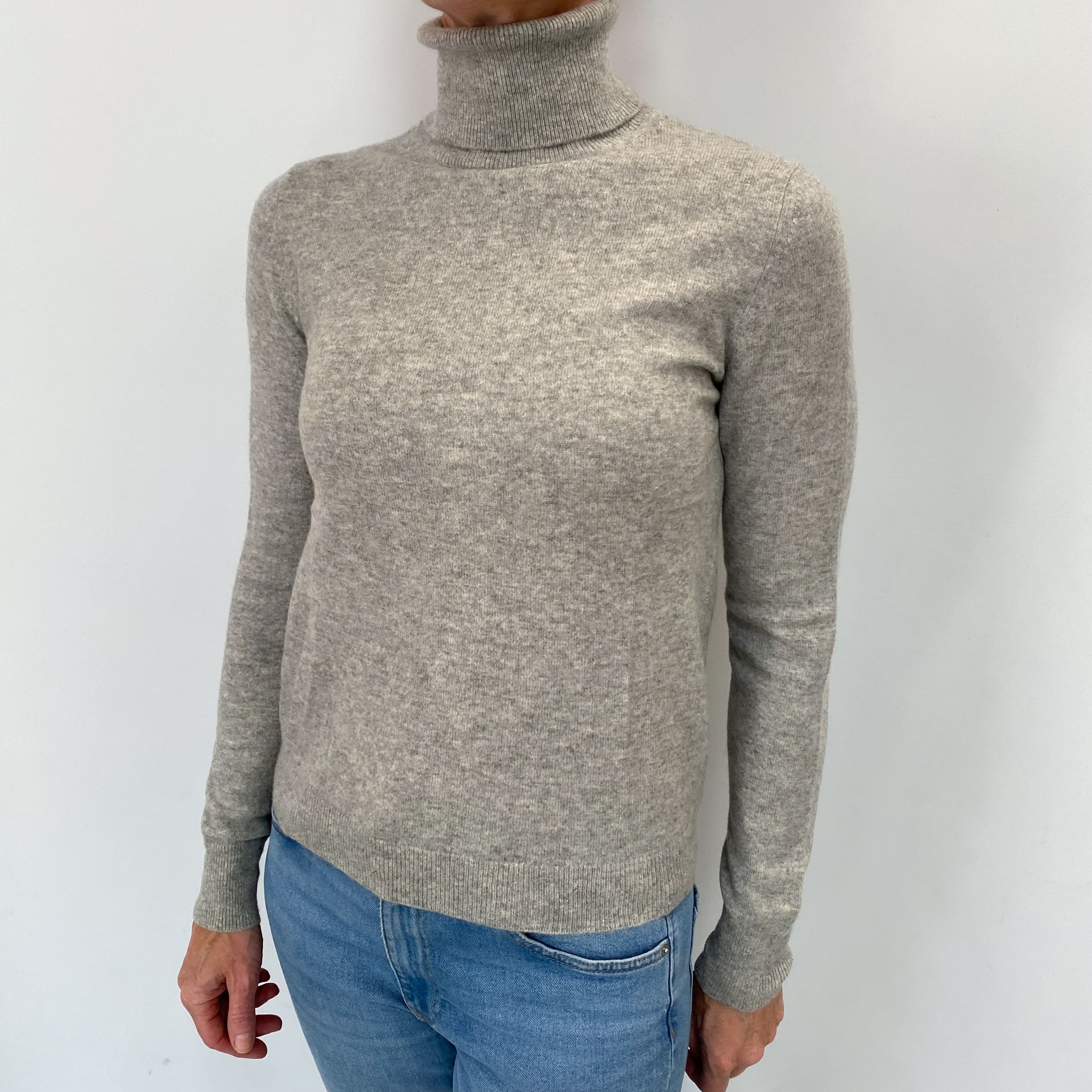 Smoke Grey Cashmere Polo Neck Jumper Small
