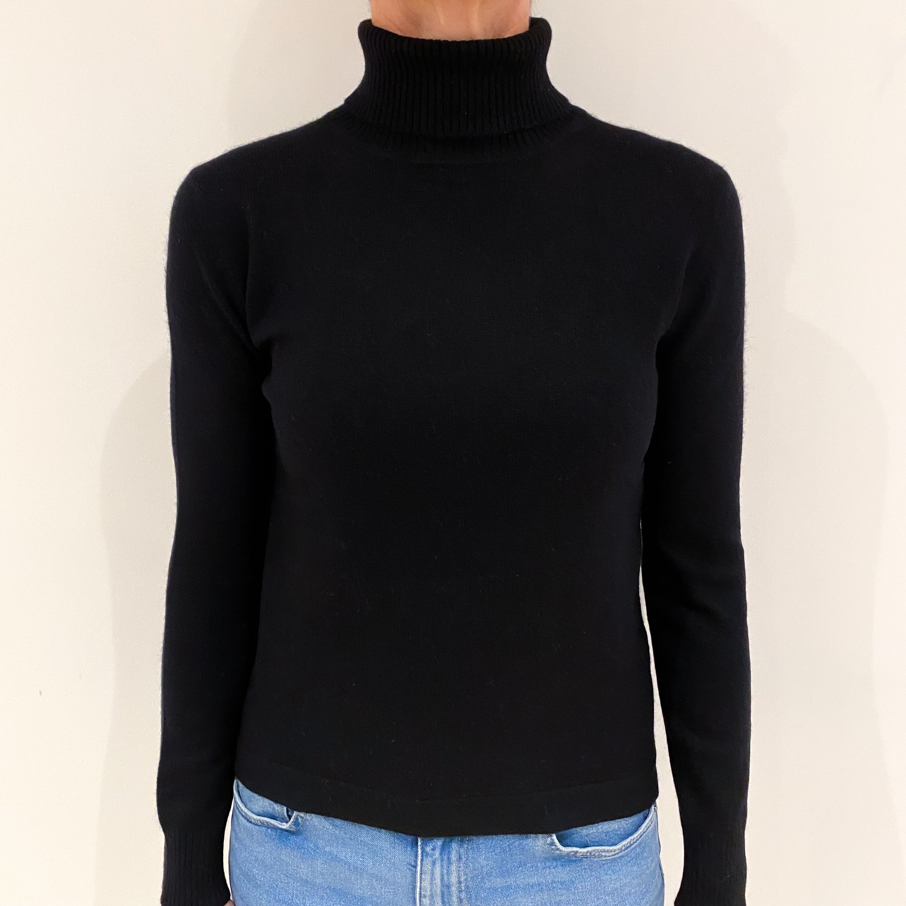 Black Cashmere Polo Neck Jumper Small