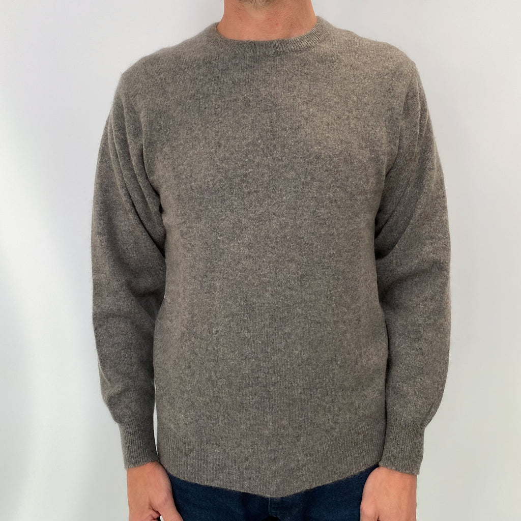 Slate Grey Men's Cashmere Crew Neck Jumper Small