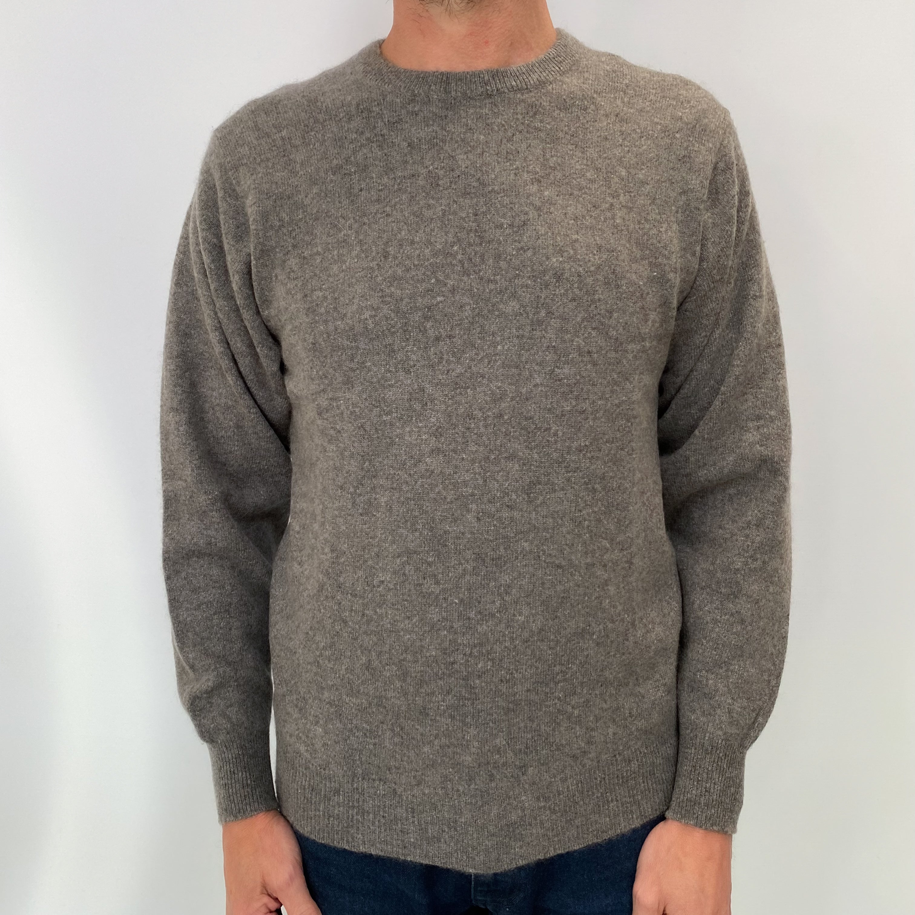 Slate Grey Men's Cashmere Crew Neck Jumper Small