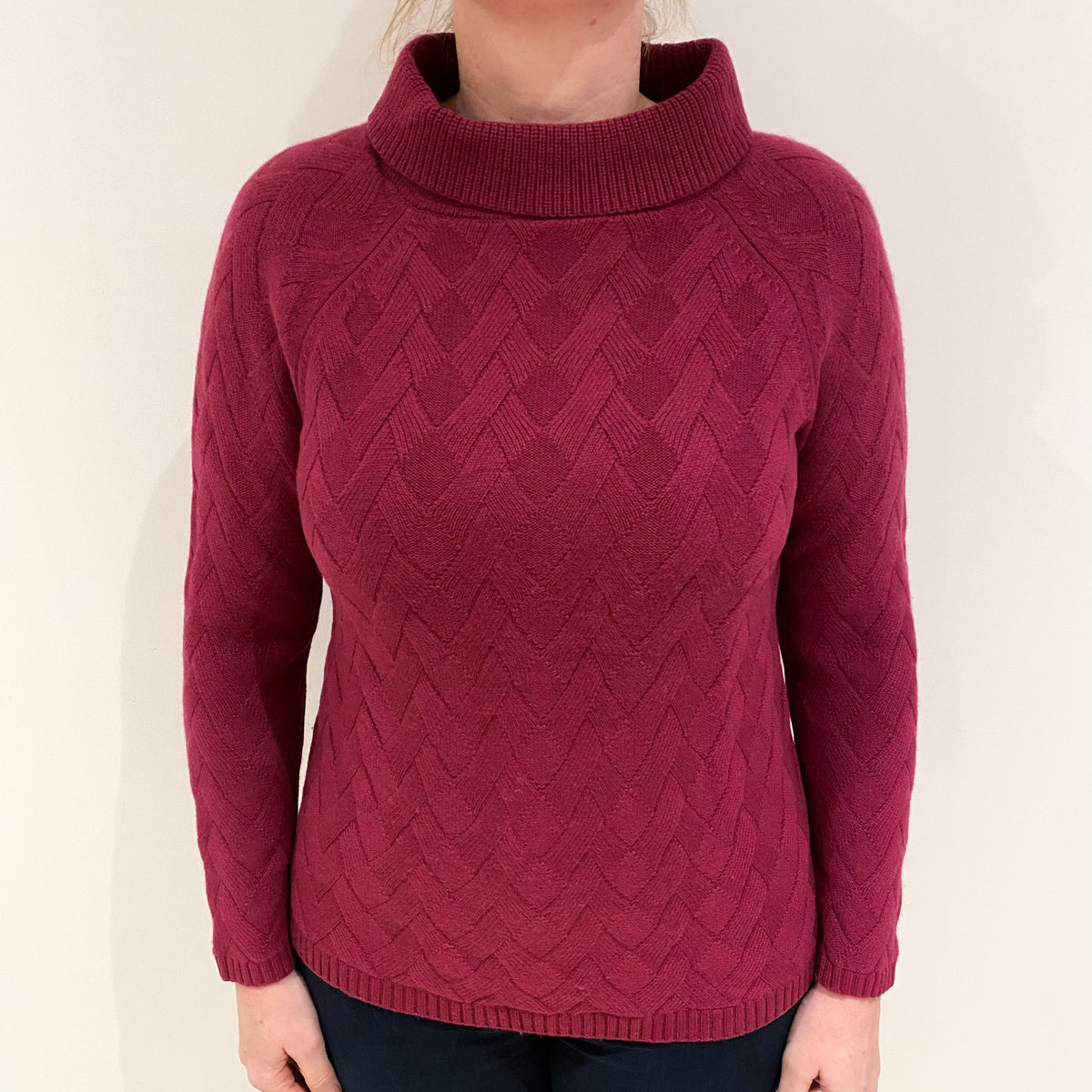 Deep Heather Purple Cashmere Boat Neck Jumper Large