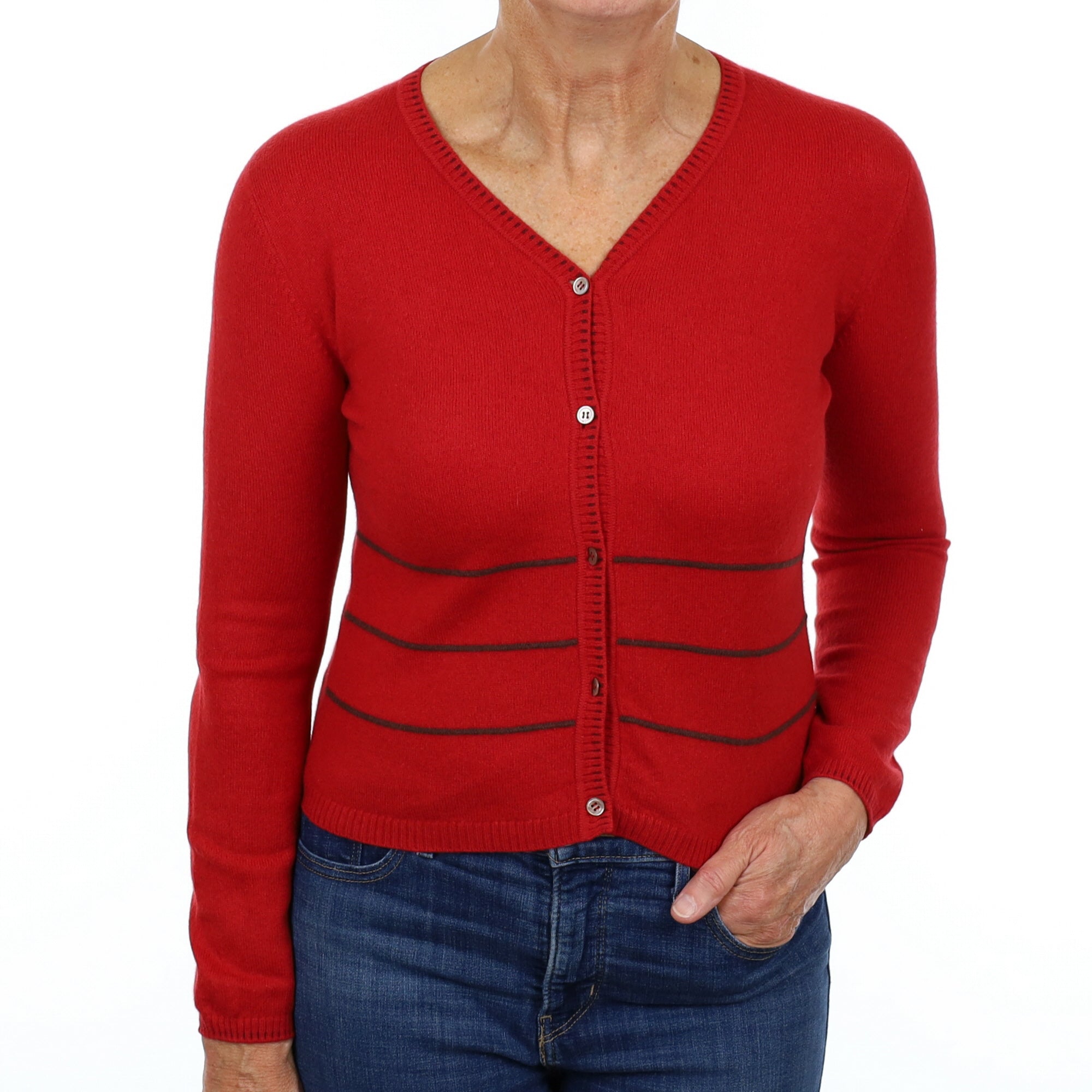 Crimson Red Cashmere V Neck Cardigan Medium