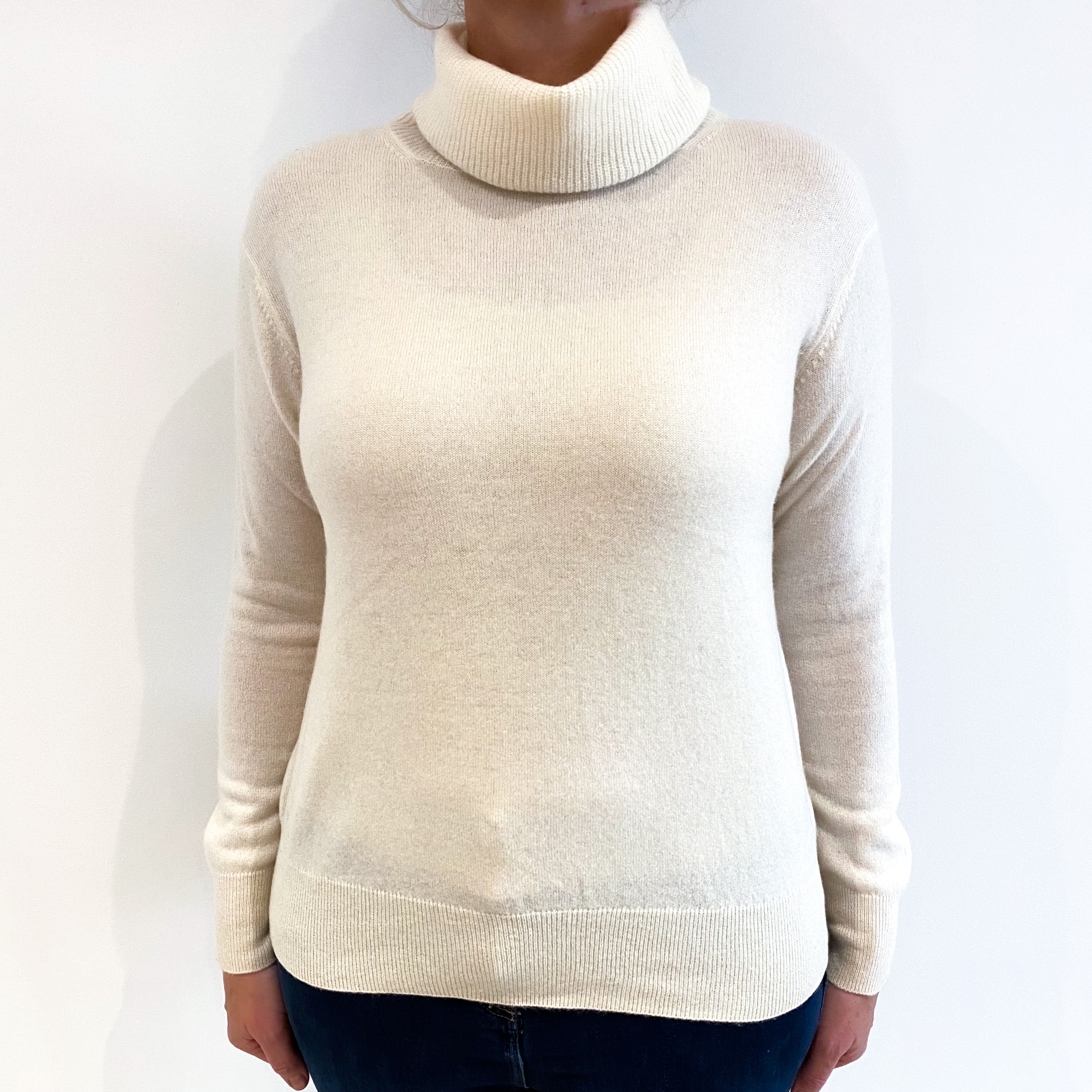 Cream Cashmere Polo Neck Jumper Large