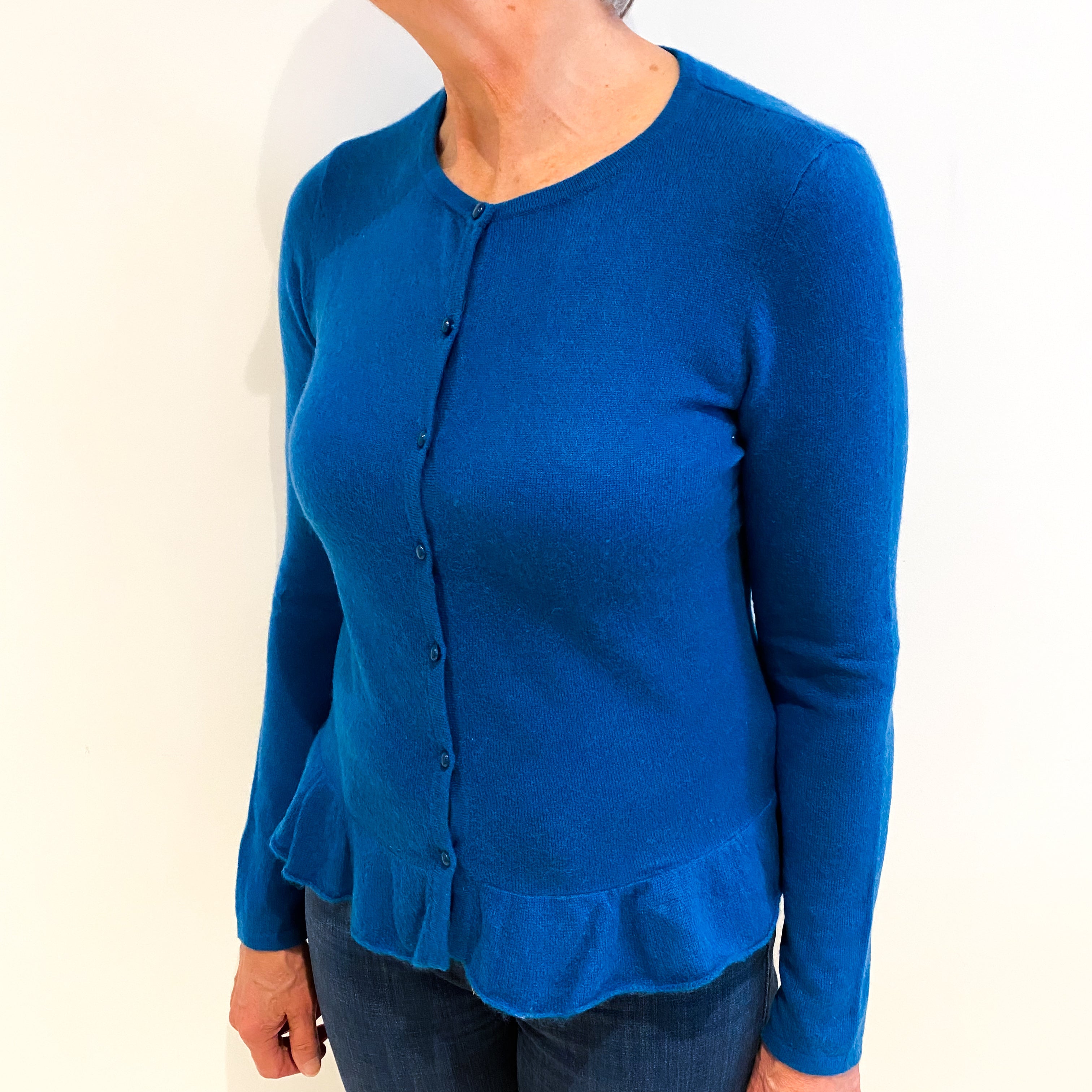 Ocean Blue Cashmere Crew Neck Cardigan Medium