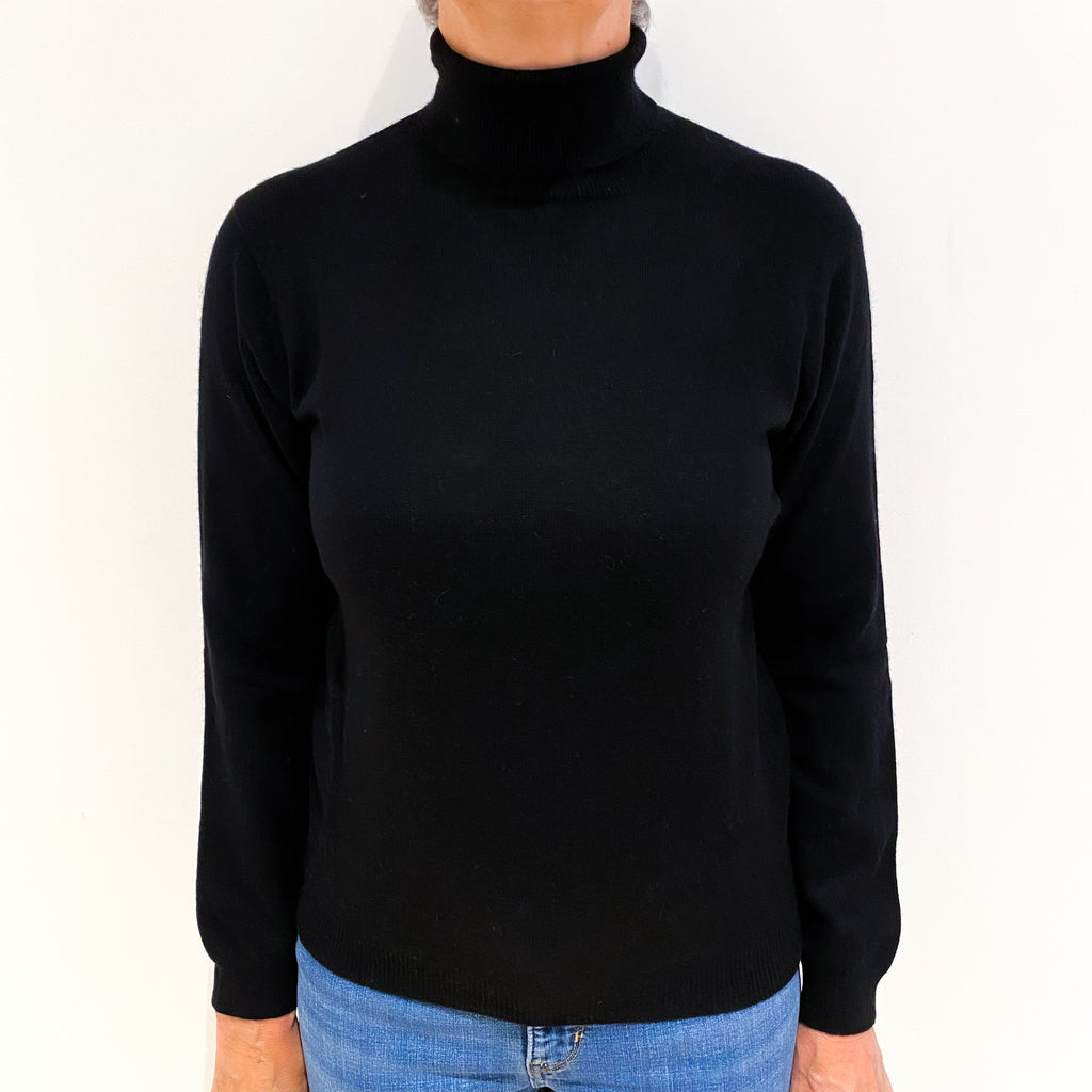 Black Cashmere Polo Neck Jumper Medium