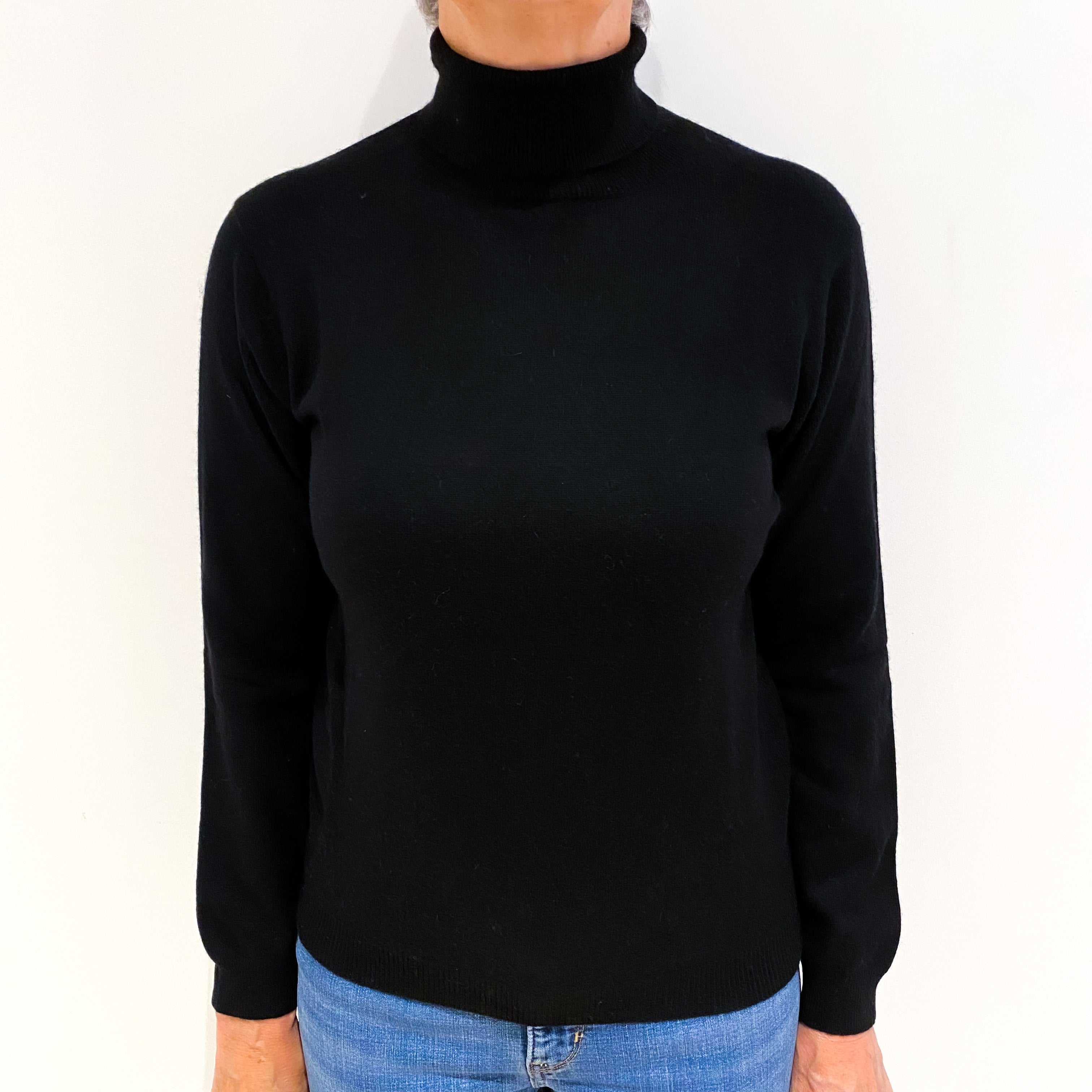 Black Cashmere Polo Neck Jumper Medium