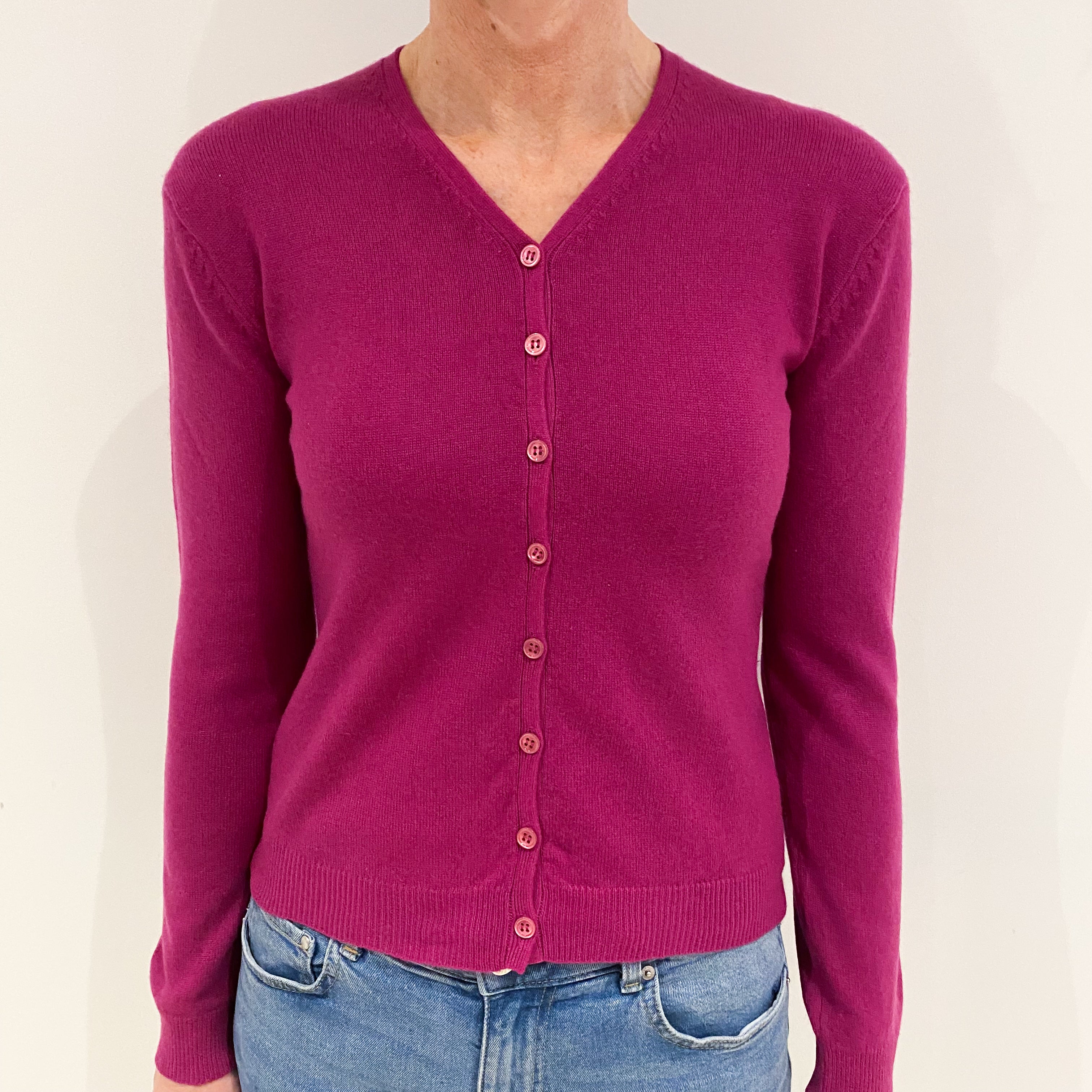 Magenta Pink V-Neck Cashmere Cardigan Small