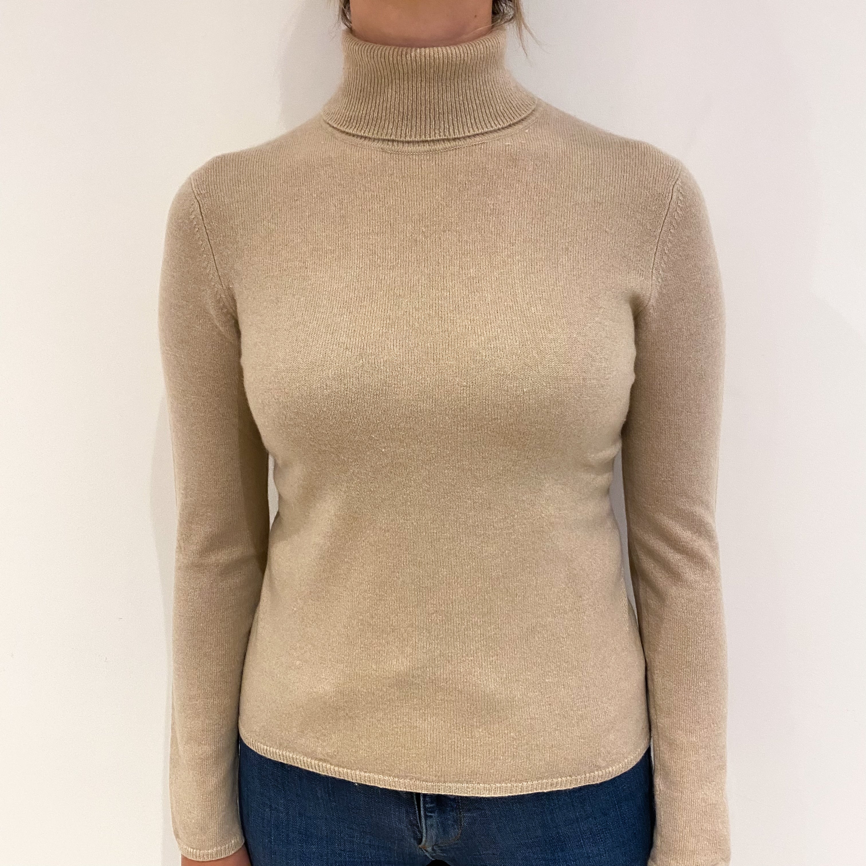 Beige Cashmere Polo Neck Jumper Small