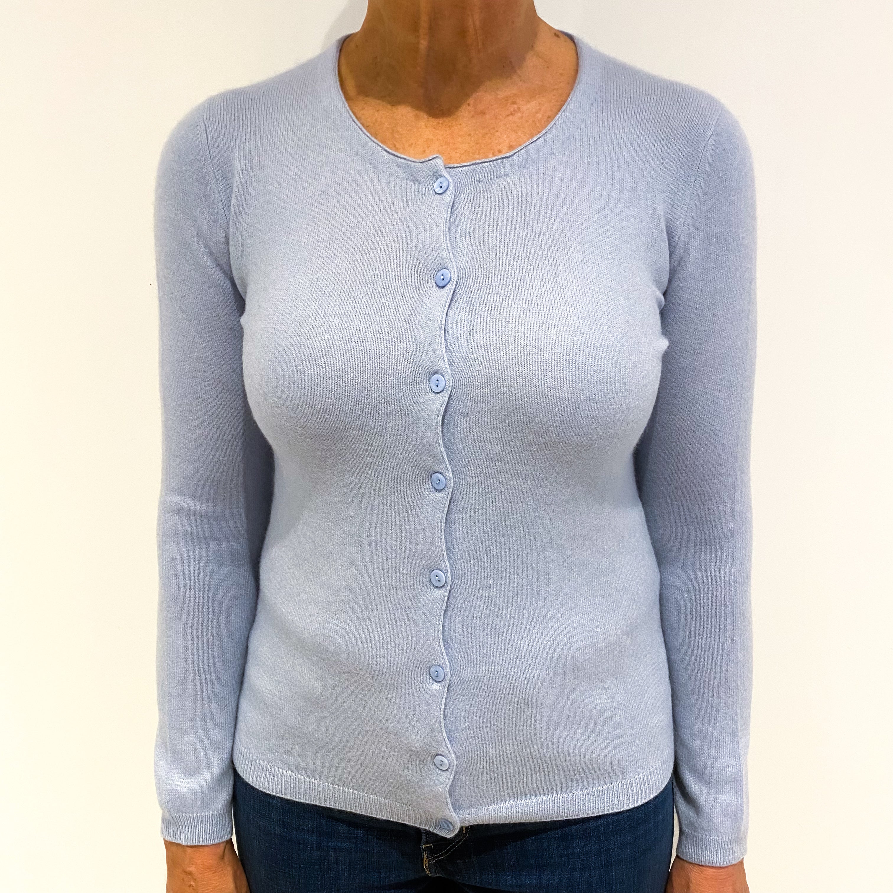 Baby Blue Cashmere Crew Neck Cardigan Medium