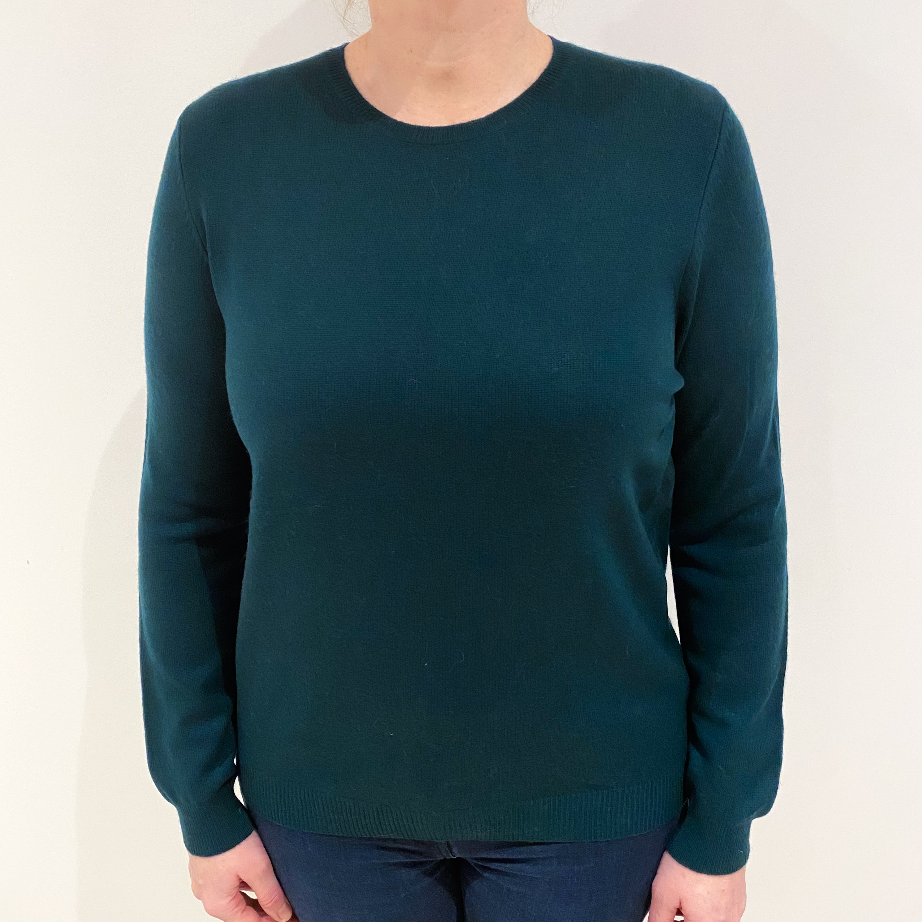 Bottle Green Cashmere Crew Neck Jumper Large