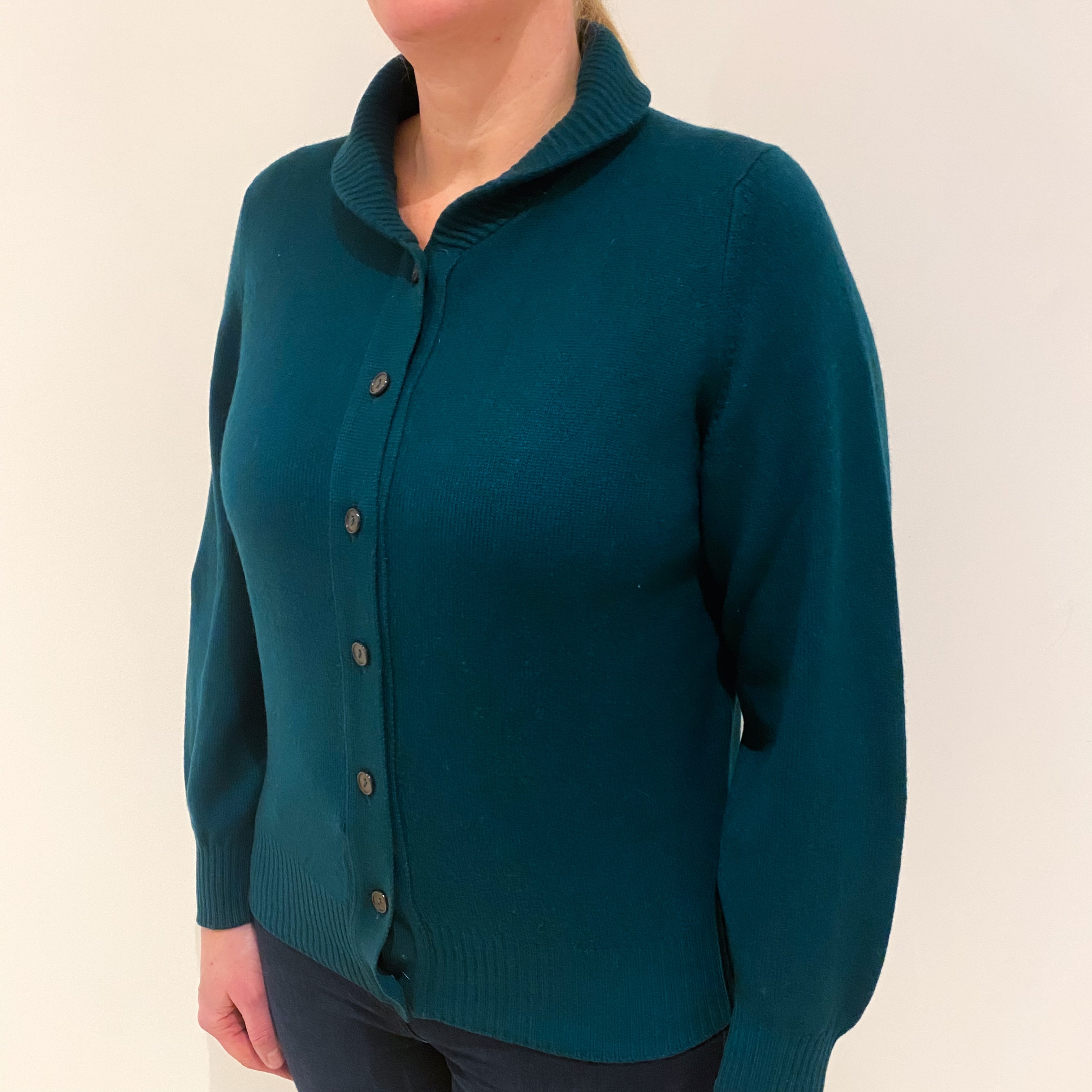 Vintage Scottish Racing Green Cashmere Shawl Neck Cardigan Large