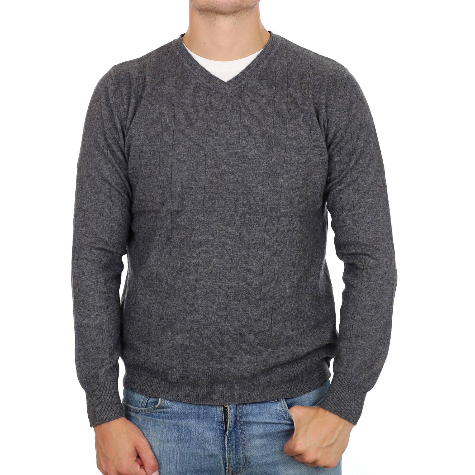 Men's Slate Grey Cashmere V Neck Jumper XL