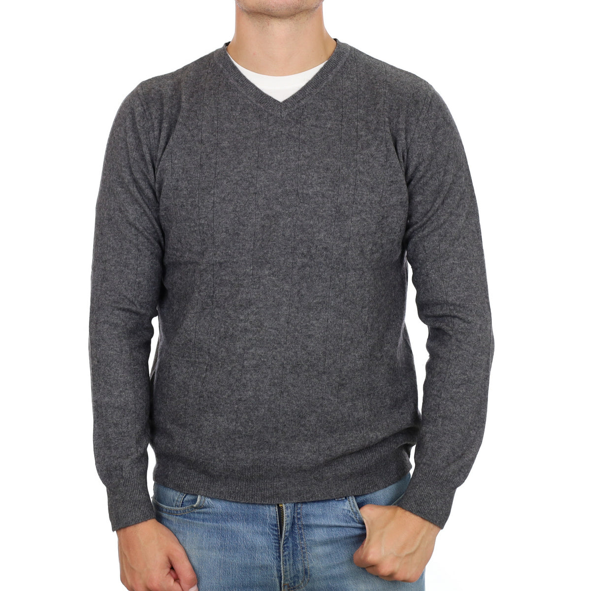 Men's Slate Grey Cashmere V Neck Jumper XL