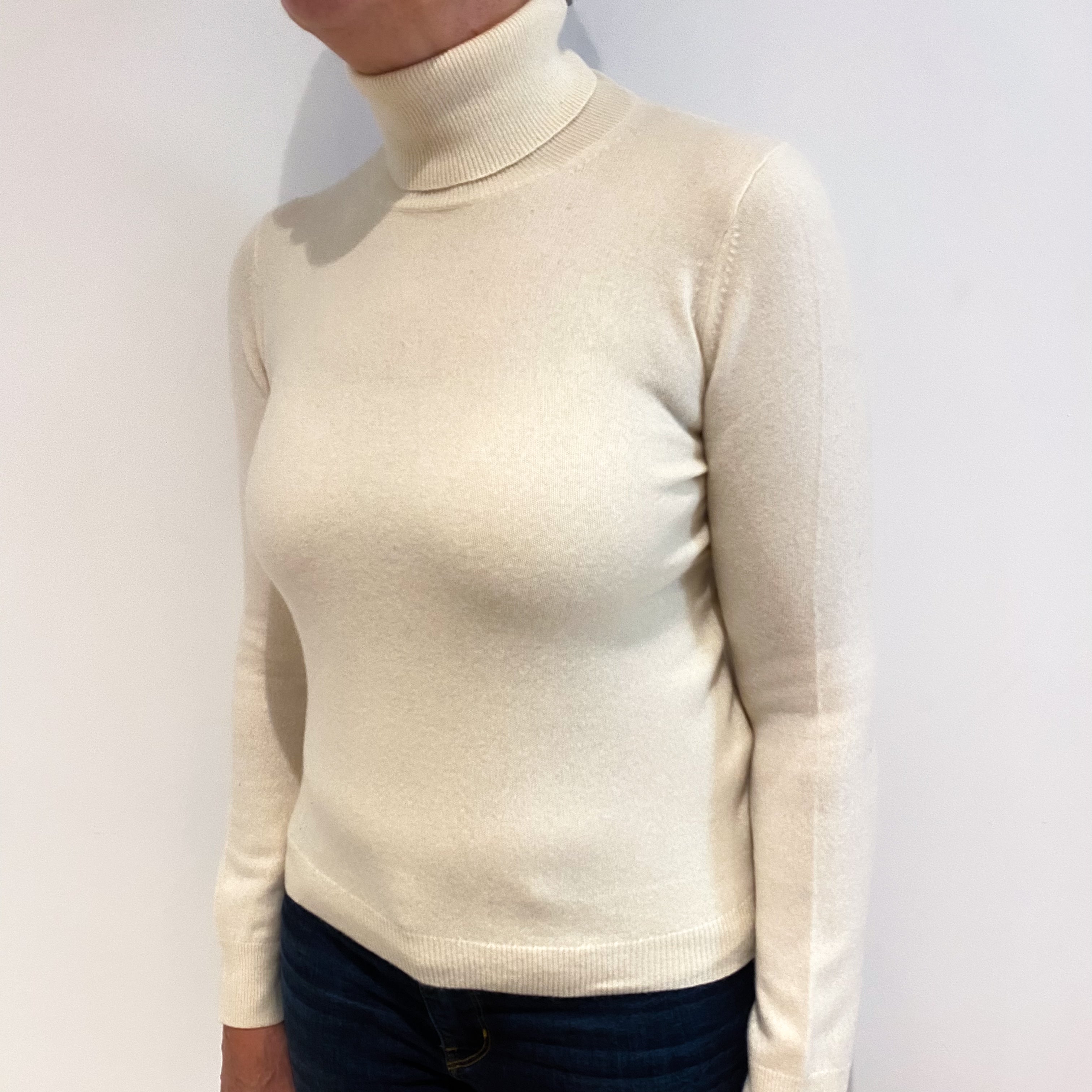 Vanilla Cream Cashmere Polo Neck Jumper Medium