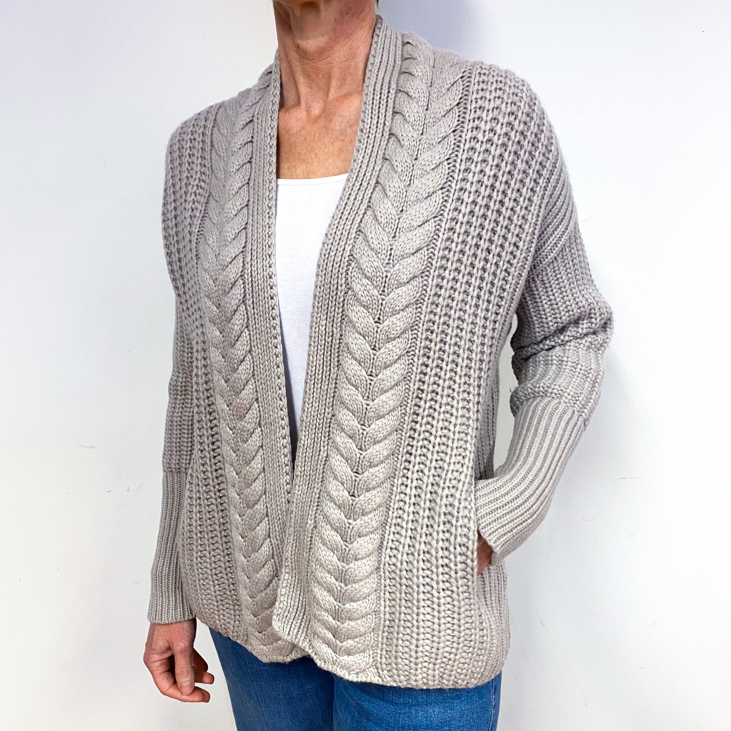 Mist Grey Chunky Cashmere Edge to Edge Cardigan Medium