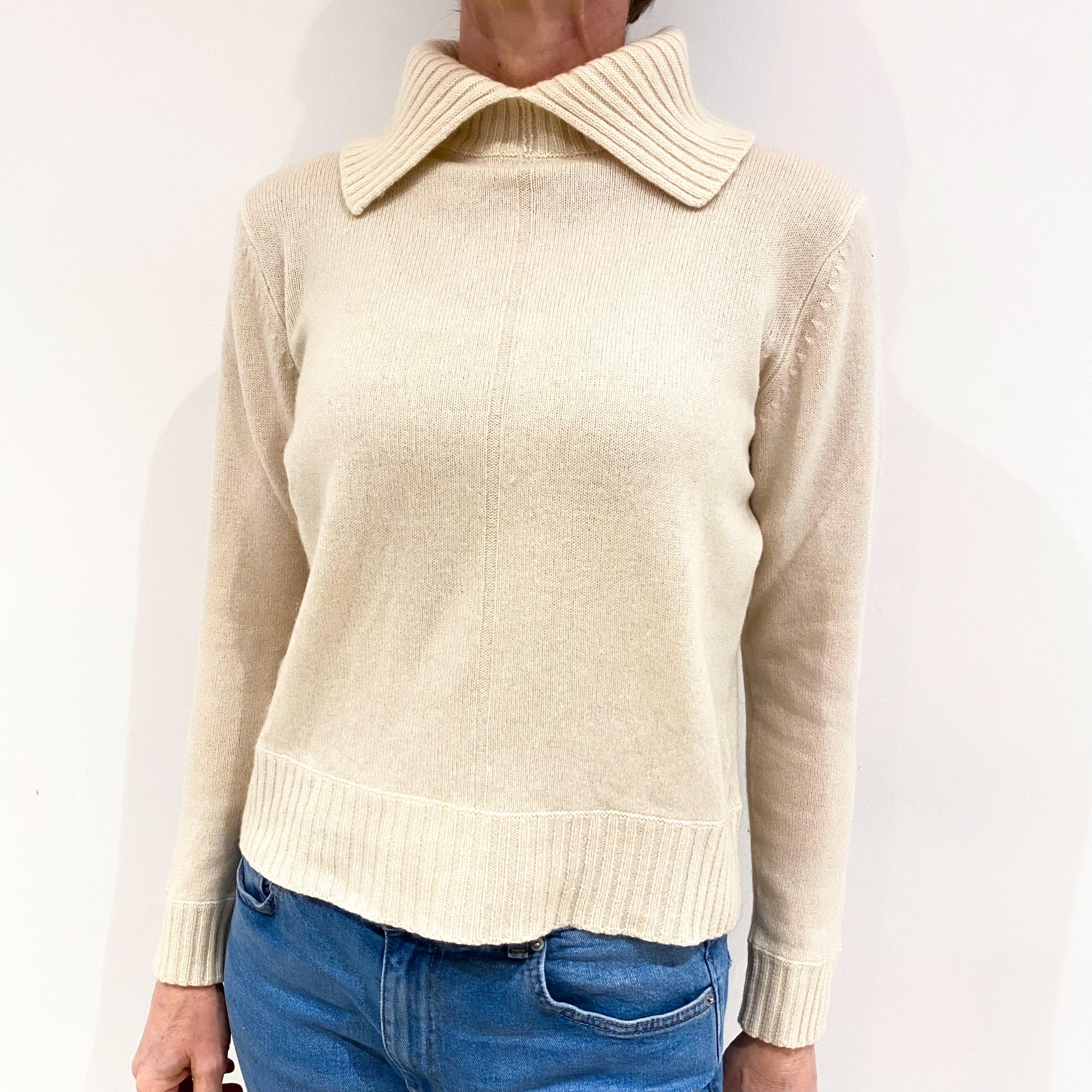 Clotted Cream Cashmere Split Polo Neck Jumper Small