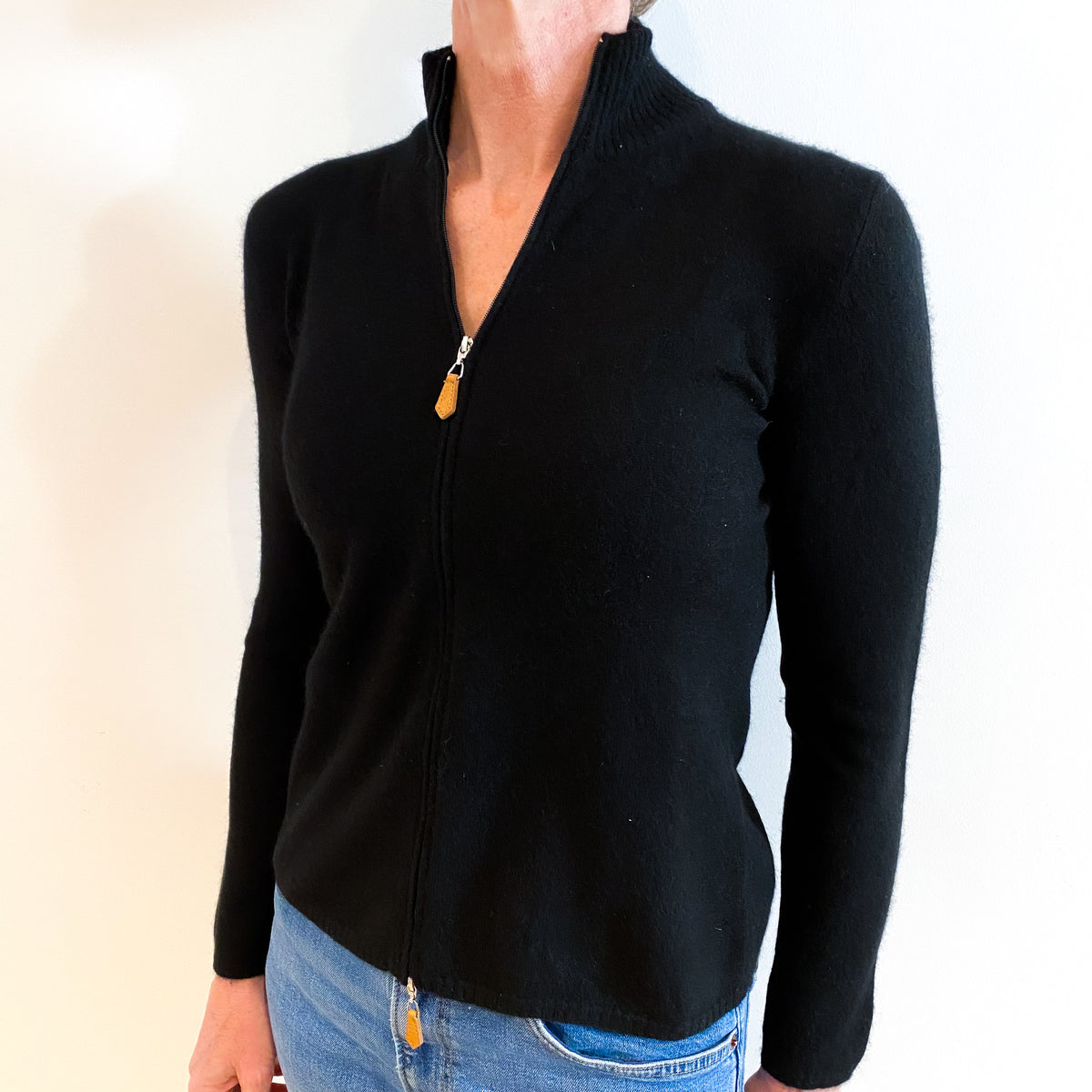 Black Cashmere Zip Up Cardigan Small