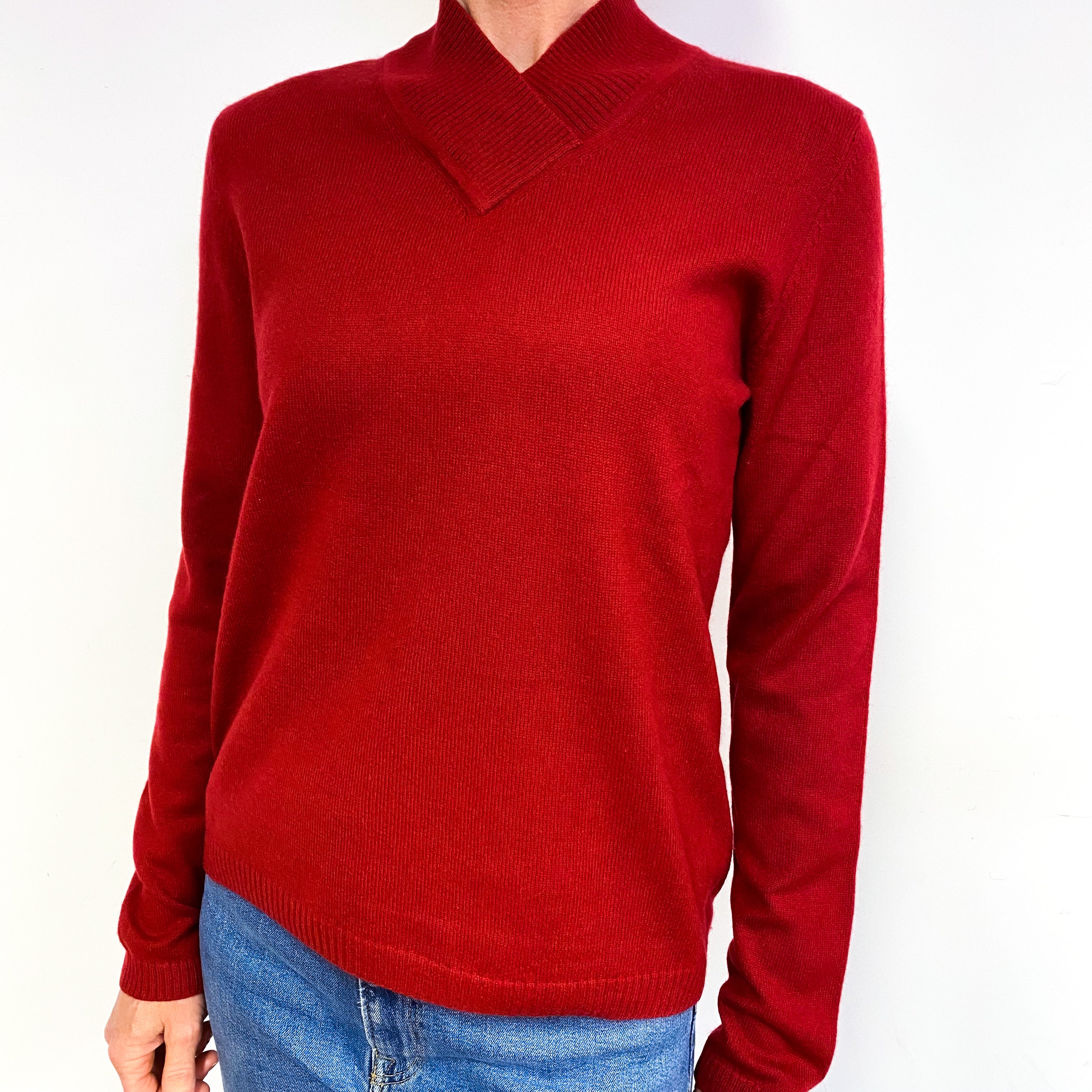 Garnet Red Cashmere V-Neck Jumper Medium