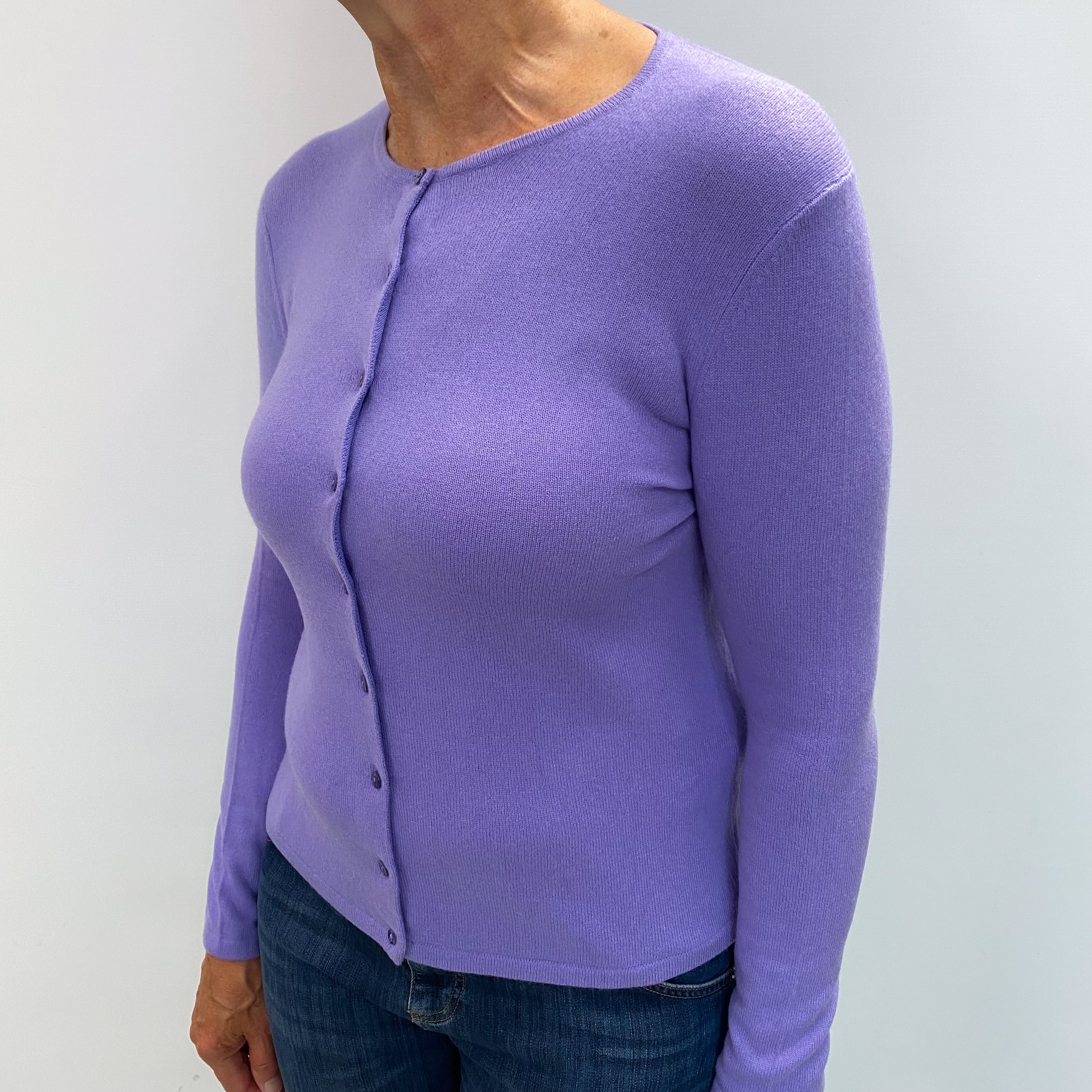 Lavender Purple Cashmere Crew Neck Cardigan Medium