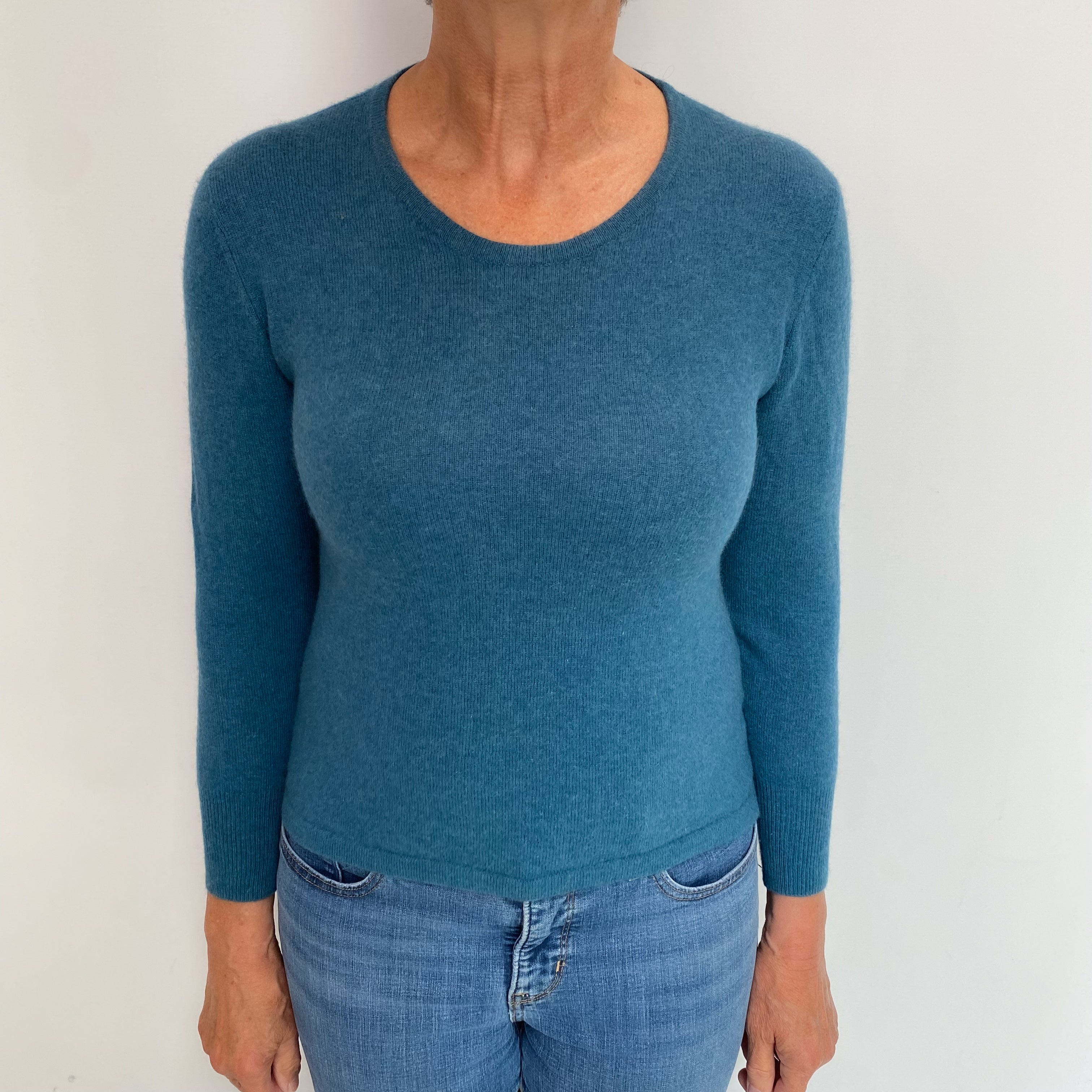 Deep Aqua Blue Cashmere Crew Neck Jumper Medium